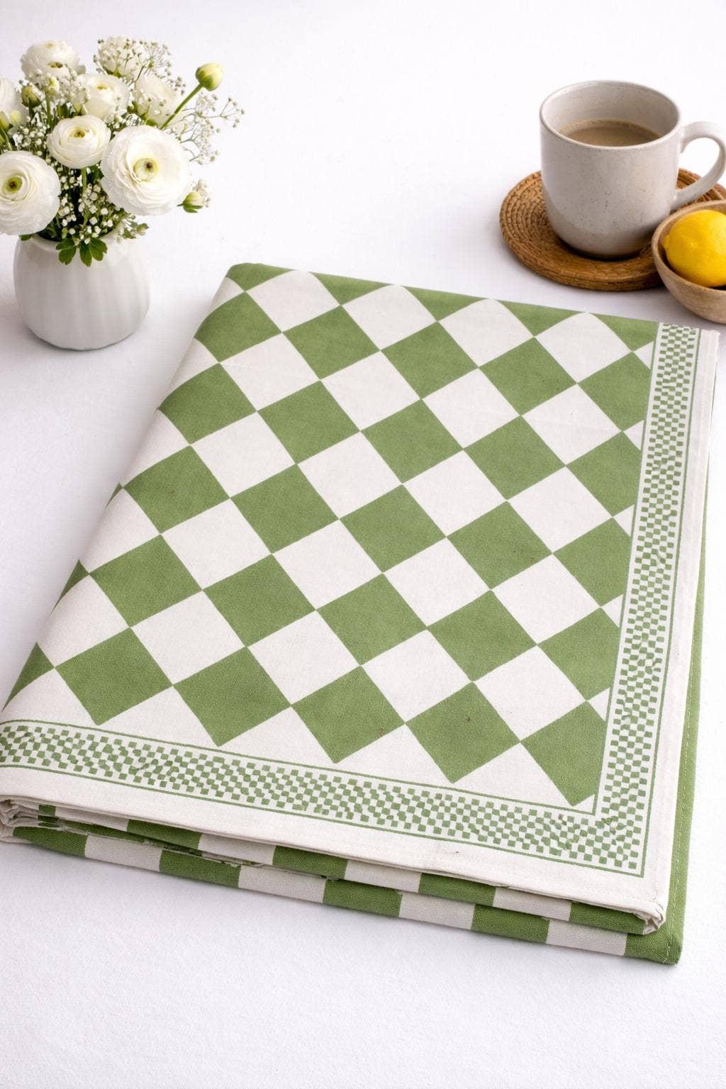 Green Check Cotton Tablecloth