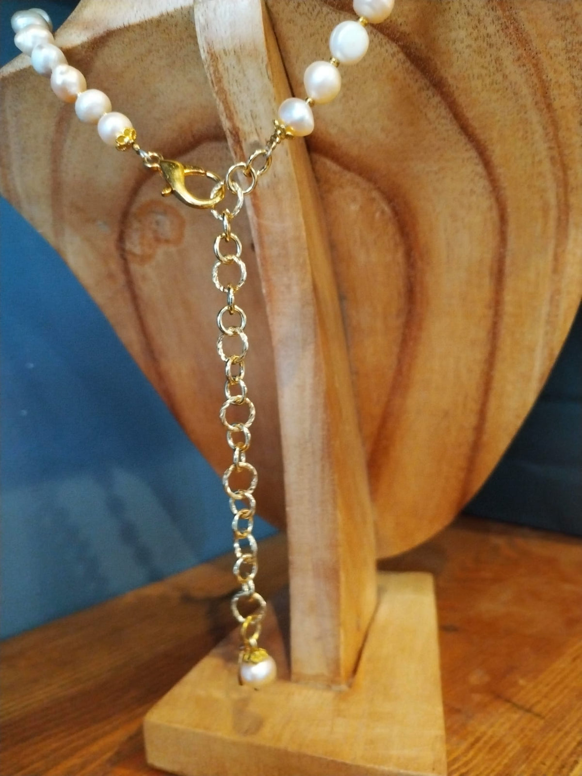 Champagne Freshwater Pearl Necklace with Gold Flower Charms