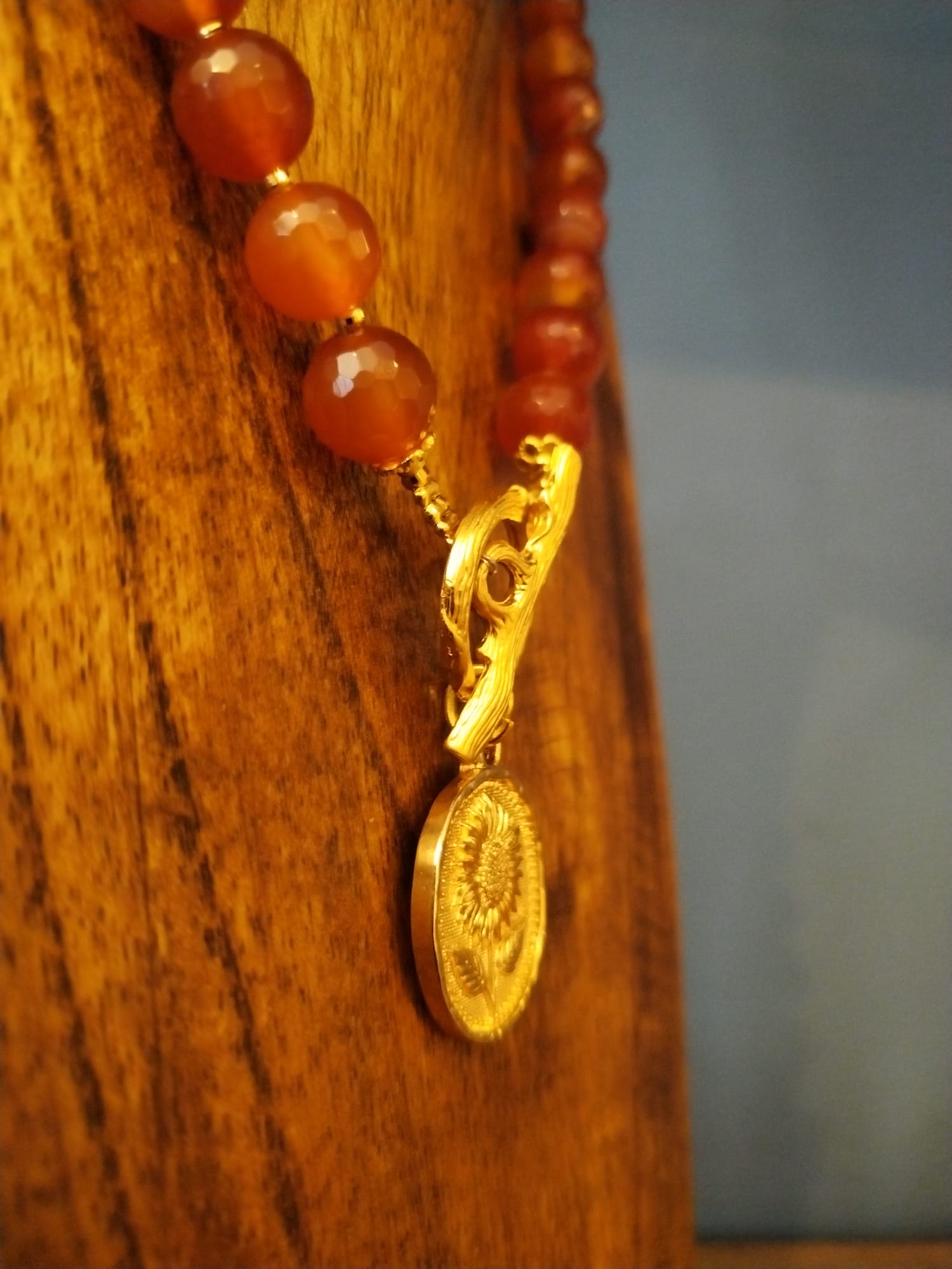 Elegant Carnelian Necklace With Gold Flower Charm