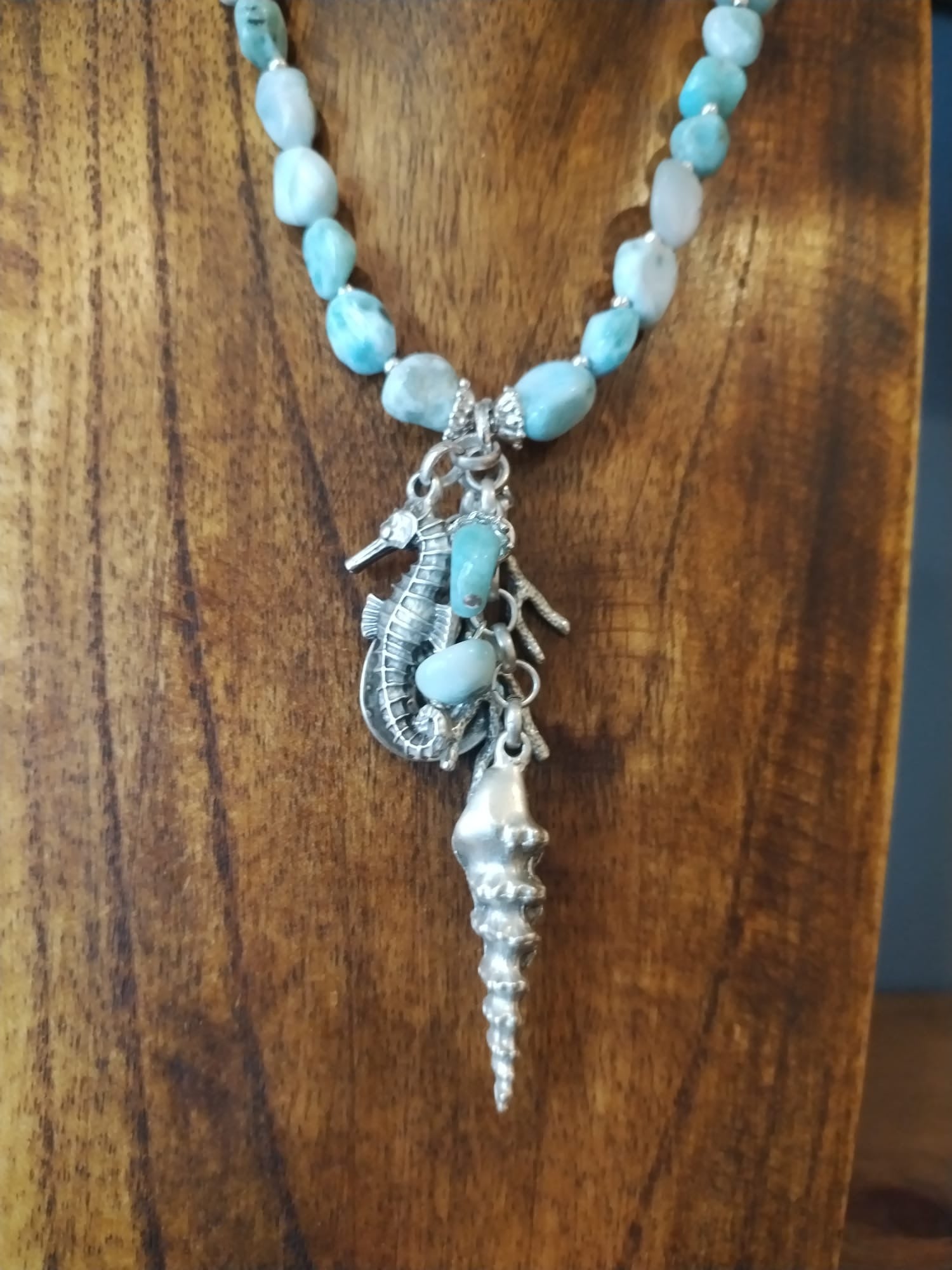 Turquoise Necklace with Silver Sea Charms 55cm Handmade in Bristol
