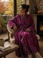 Luxury fuchsia and grey stripe velvet dressing gown, unisex one size