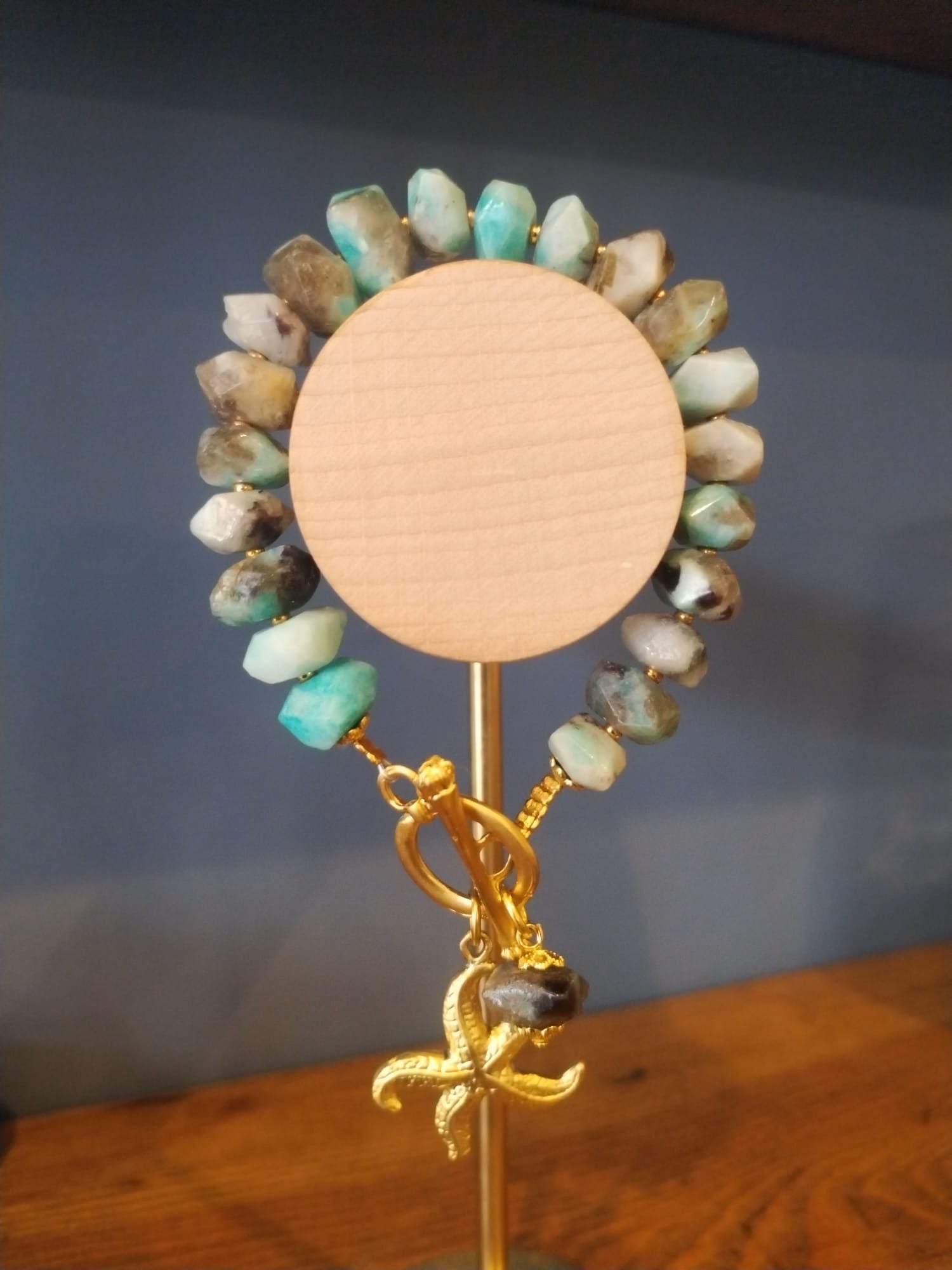 Apatite Bracelet With Gold Starfish Charm Handmade in Bristol