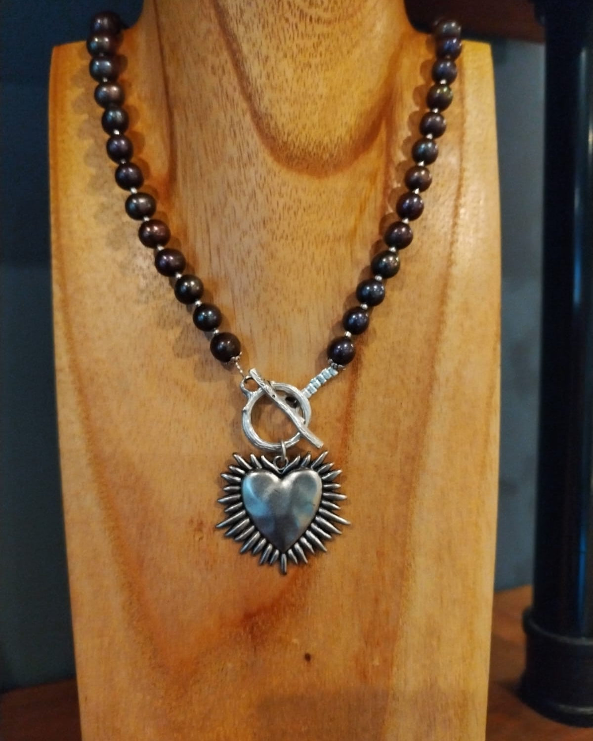 Dark Grey Small Pearls With Silver Heart Charm (Copy)