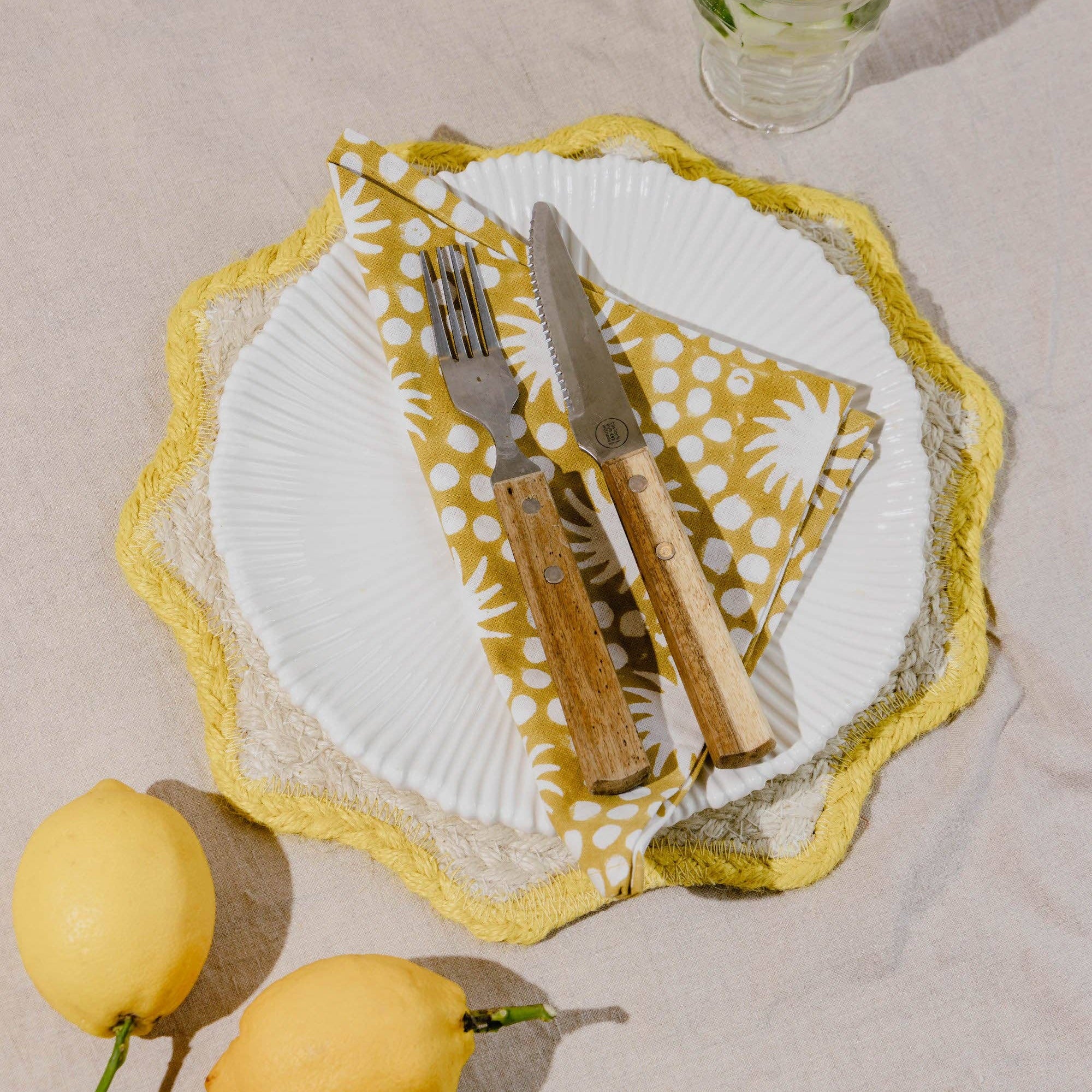 Sunburst Block Print Napkins Set of 4 Ochre Yellow