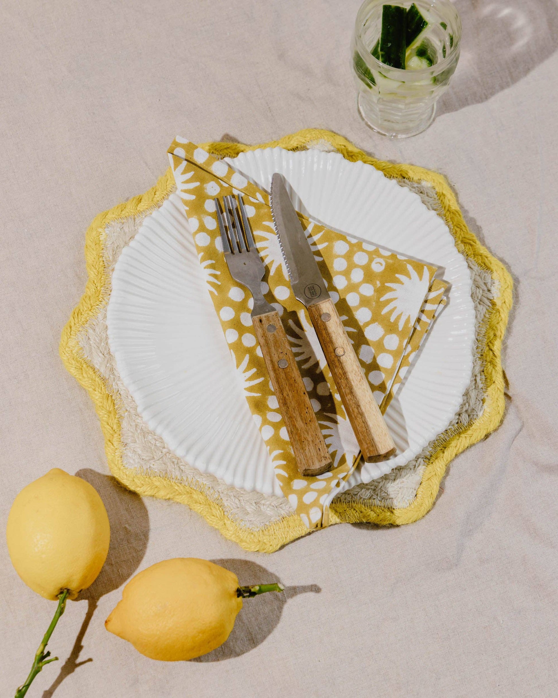 Sunburst Block Print Napkins Set of 4 Ochre Yellow