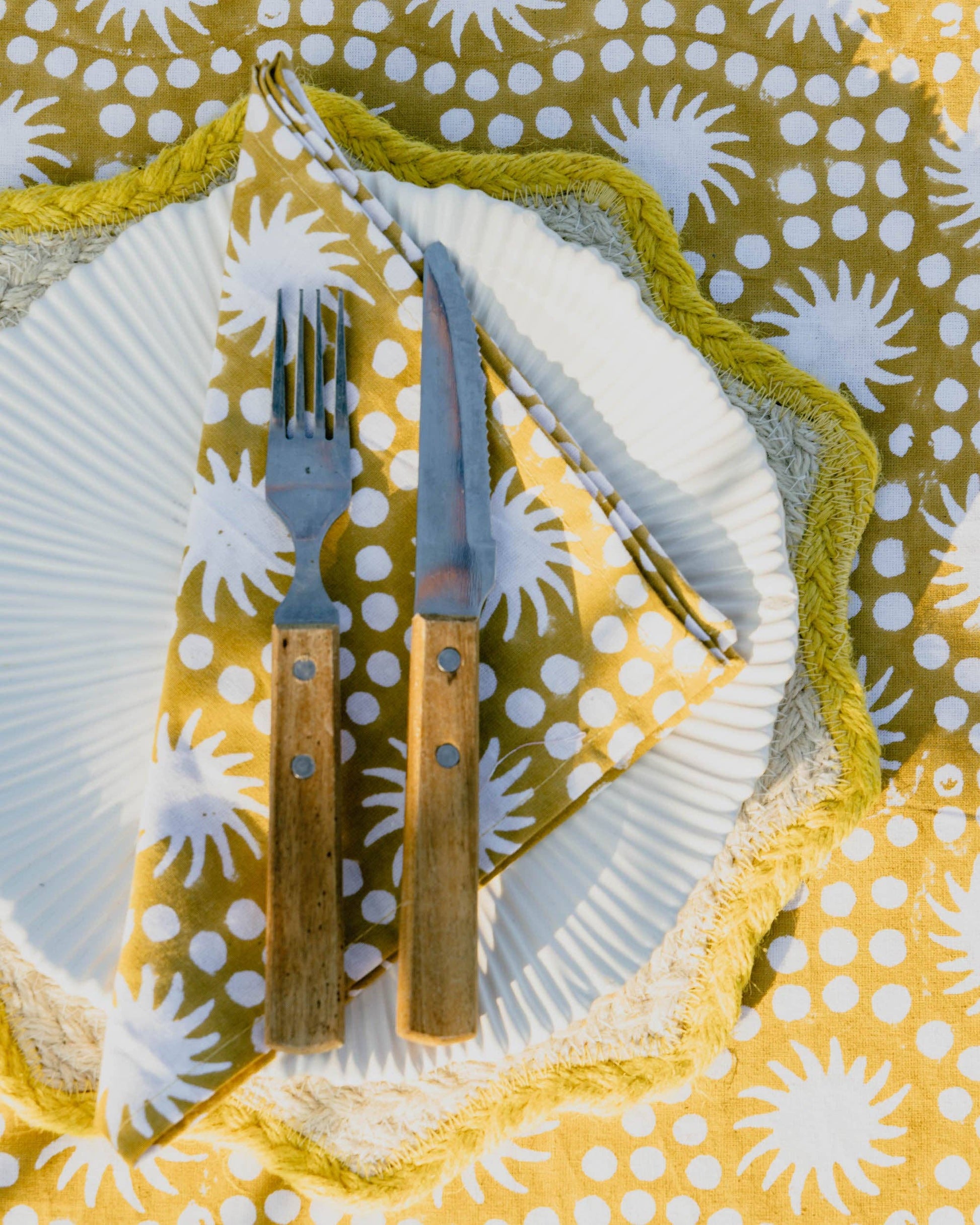 Sunburst Block Print Tablecloth Olive Green Cotton 180 x 280 cm