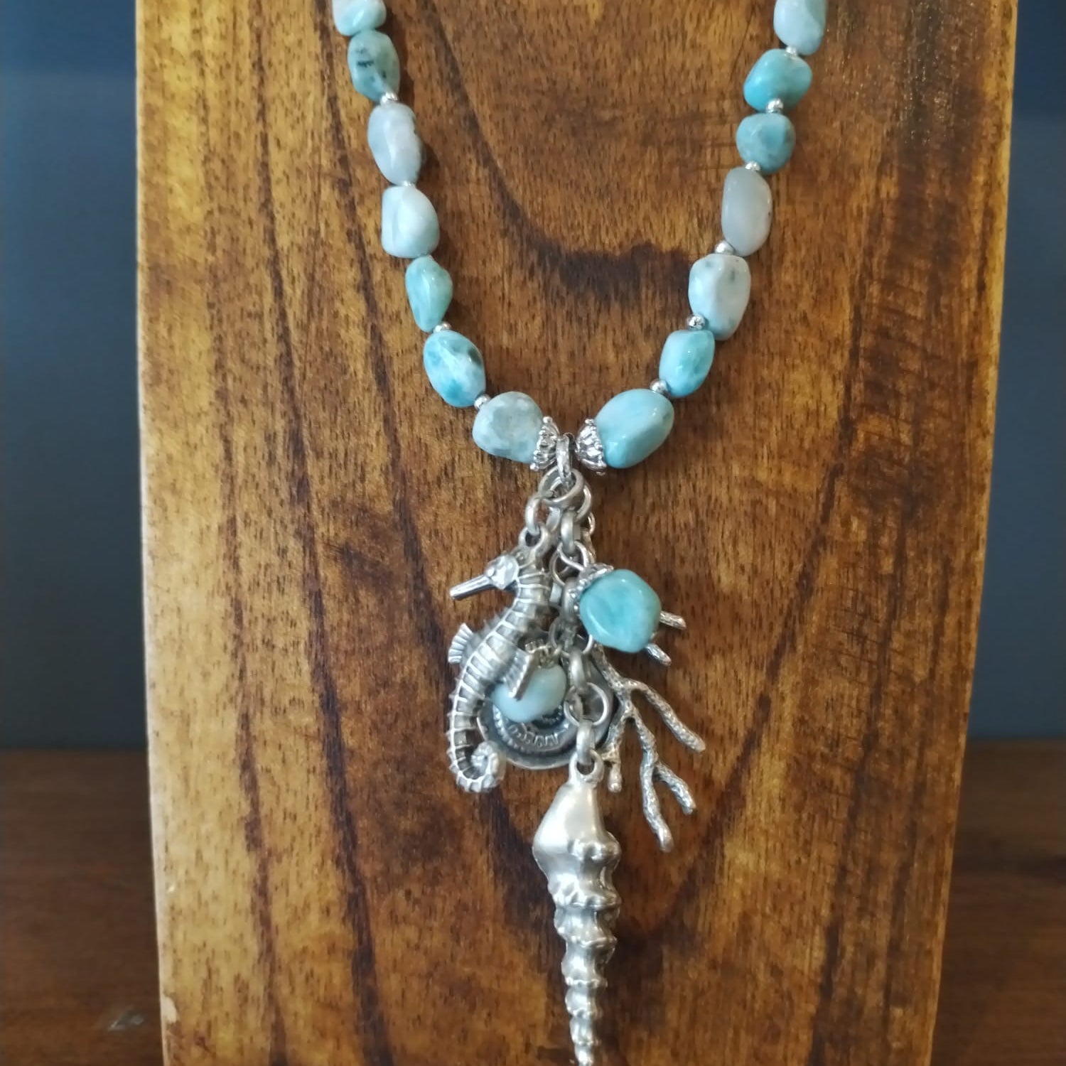 Turquoise Necklace with Silver Sea Charms 55cm Handmade in Bristol