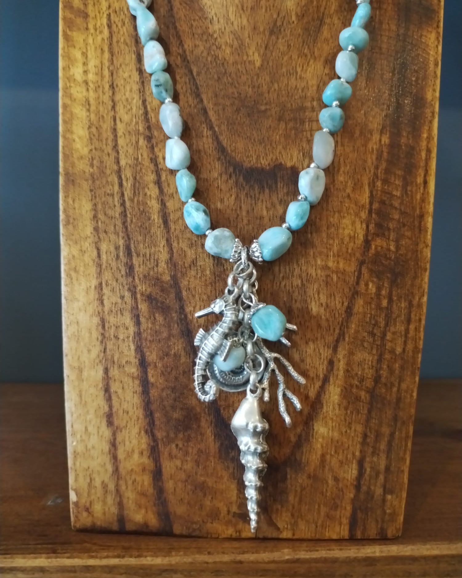 Turquoise Necklace with Silver Sea Charms 55cm Handmade in Bristol