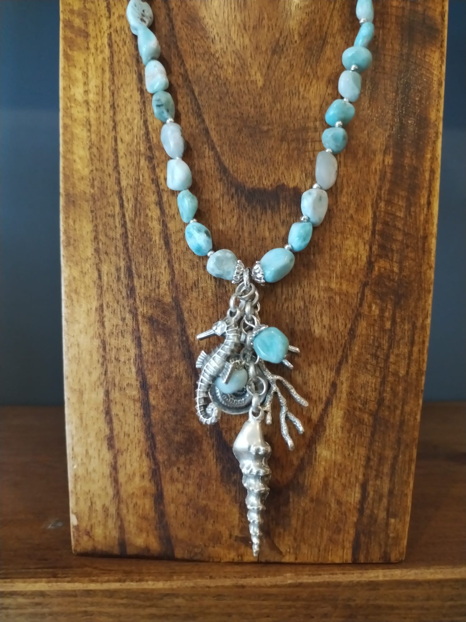Turquoise Necklace with Silver Sea Charms 55cm Handmade in Bristol