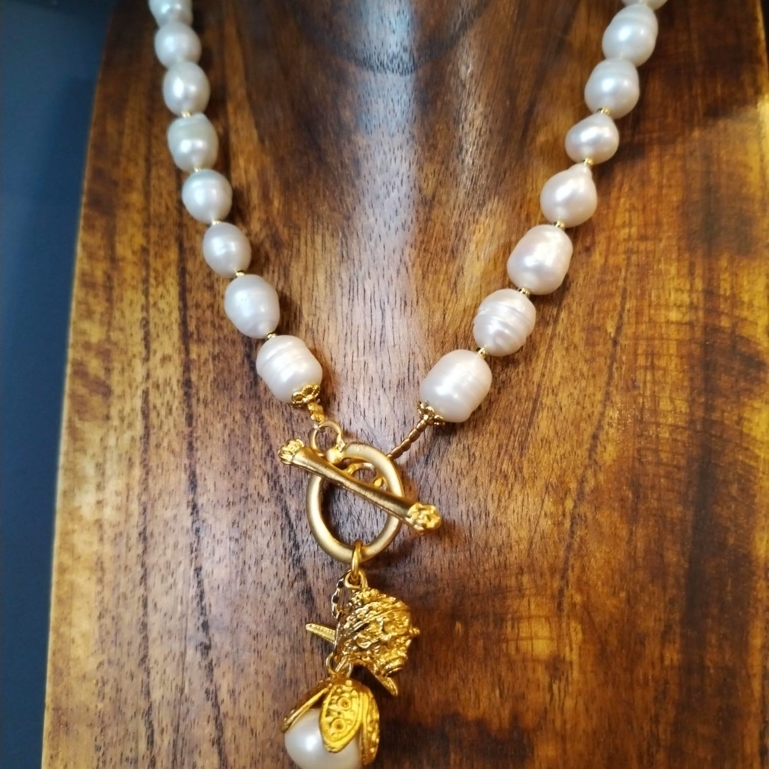 Freshwater Pearl Necklace with Gold Sea Charms 40cm