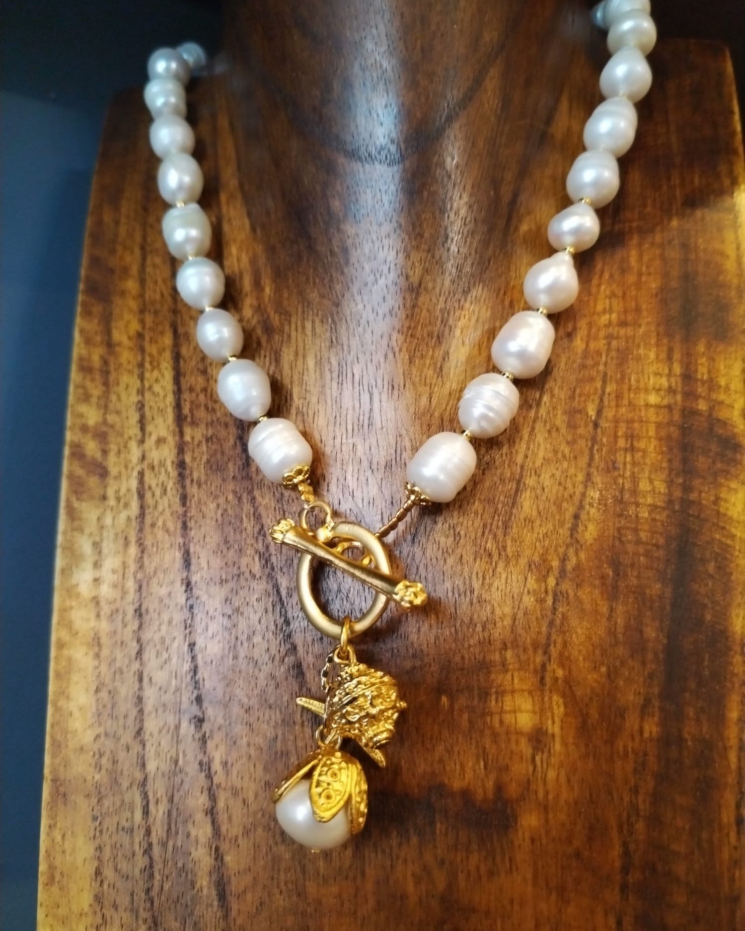 Freshwater Pearl Necklace with Gold Sea Charms 40cm