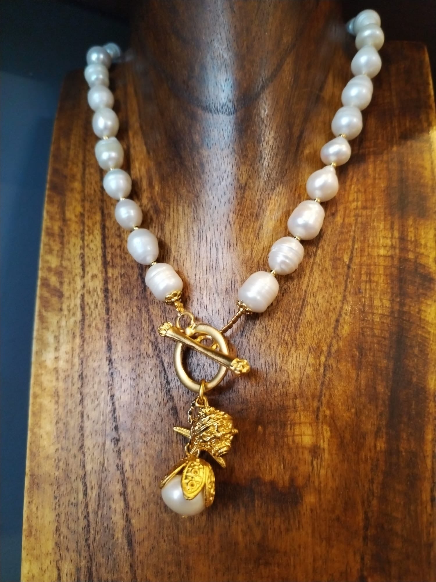 Freshwater Pearl Necklace with Gold Sea Charms 40cm