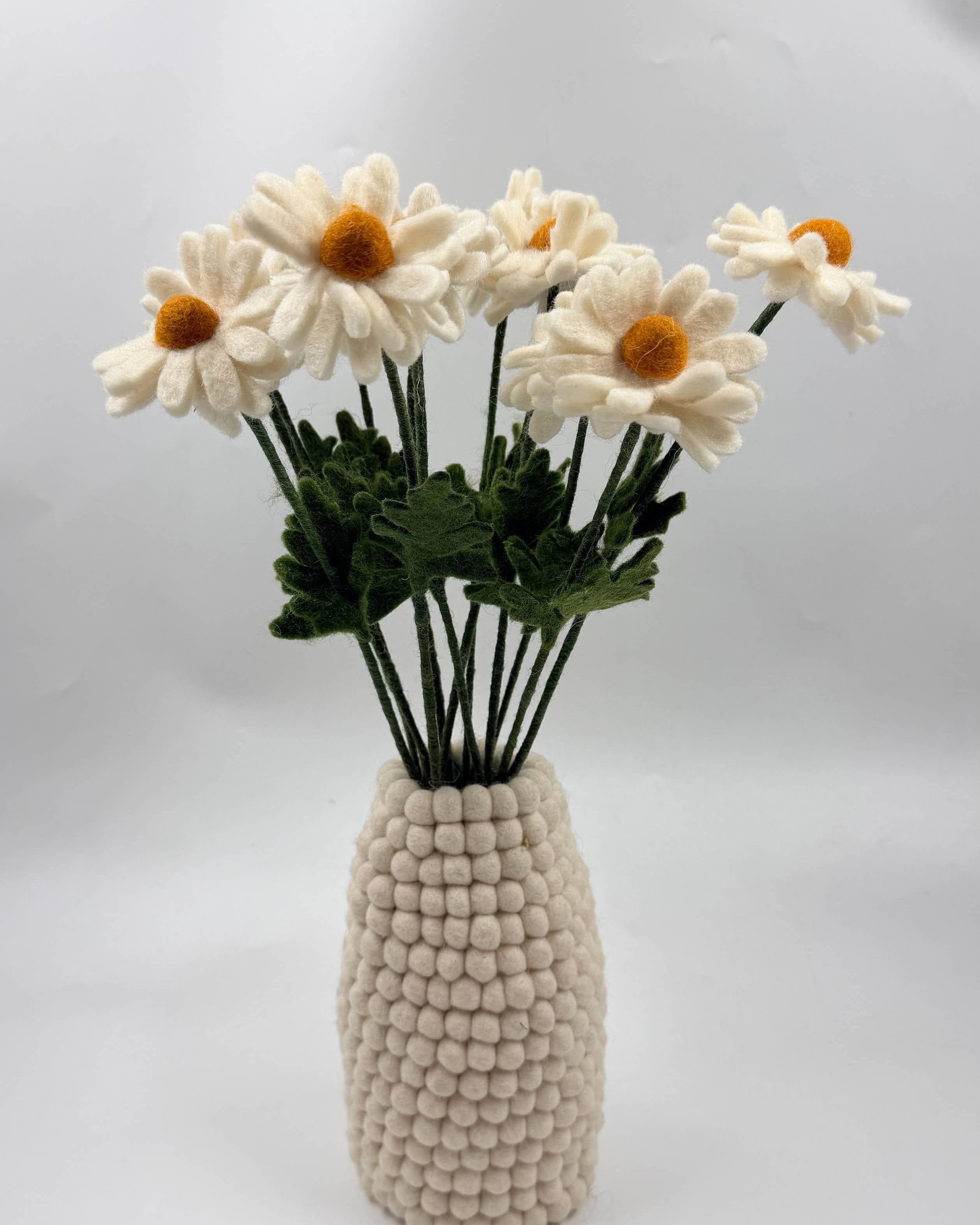 Handmade Felt White Daisy Flower Stem