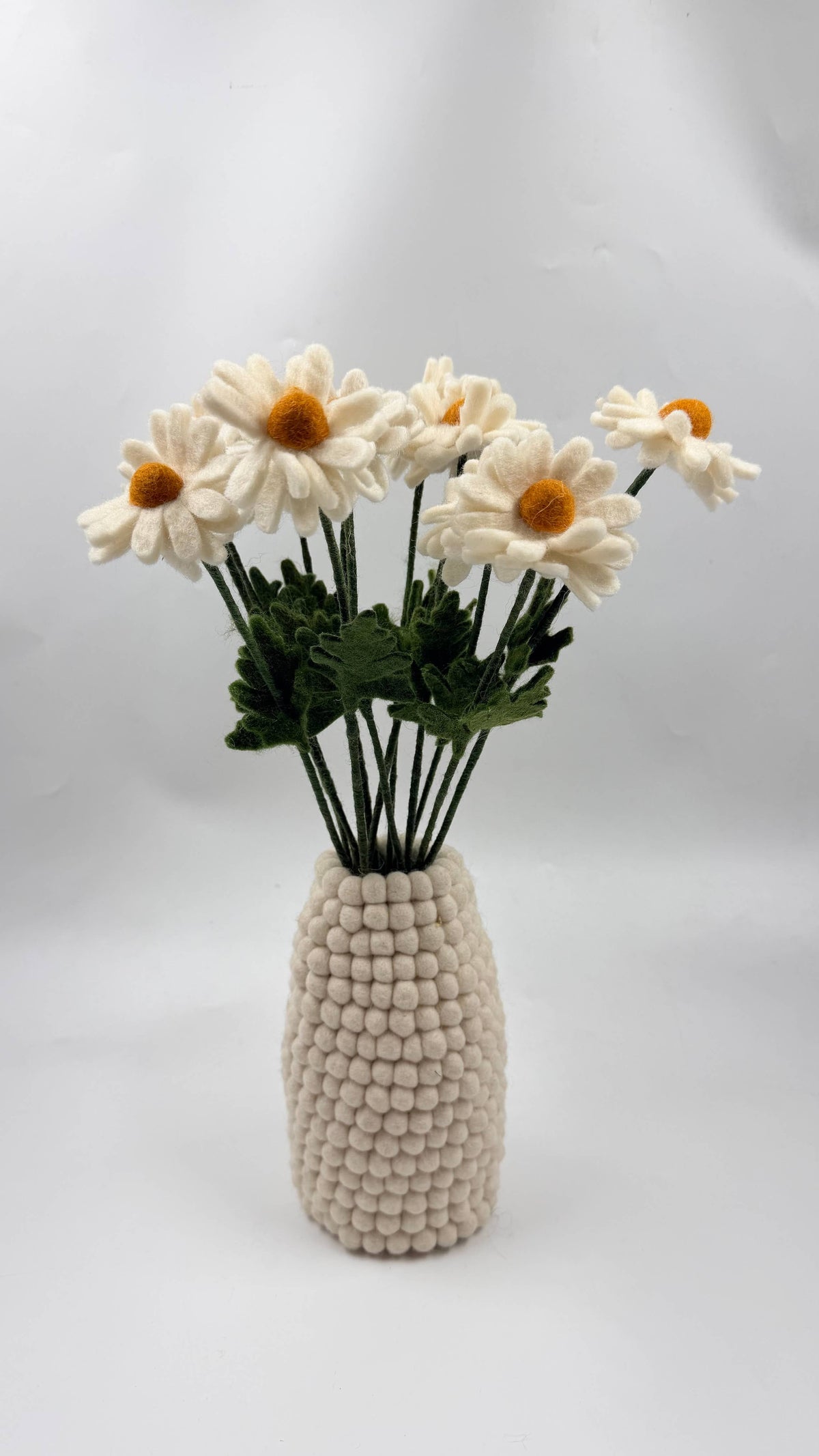 Handmade Felt White Daisy Flower Stem