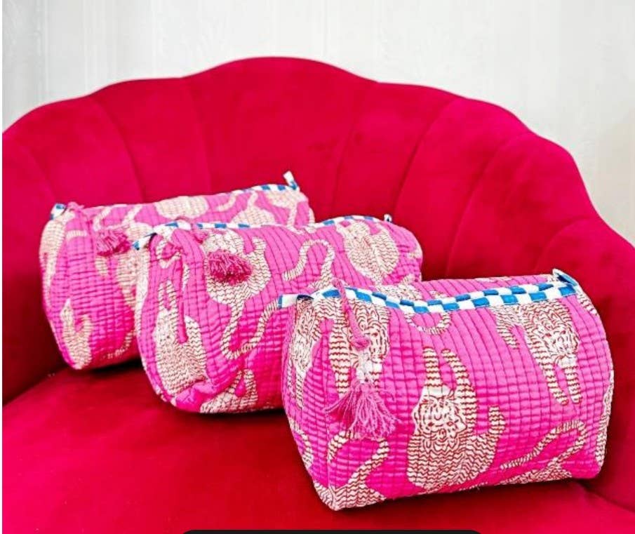 Pink Tiger Quilted Wash Bag Set of Three