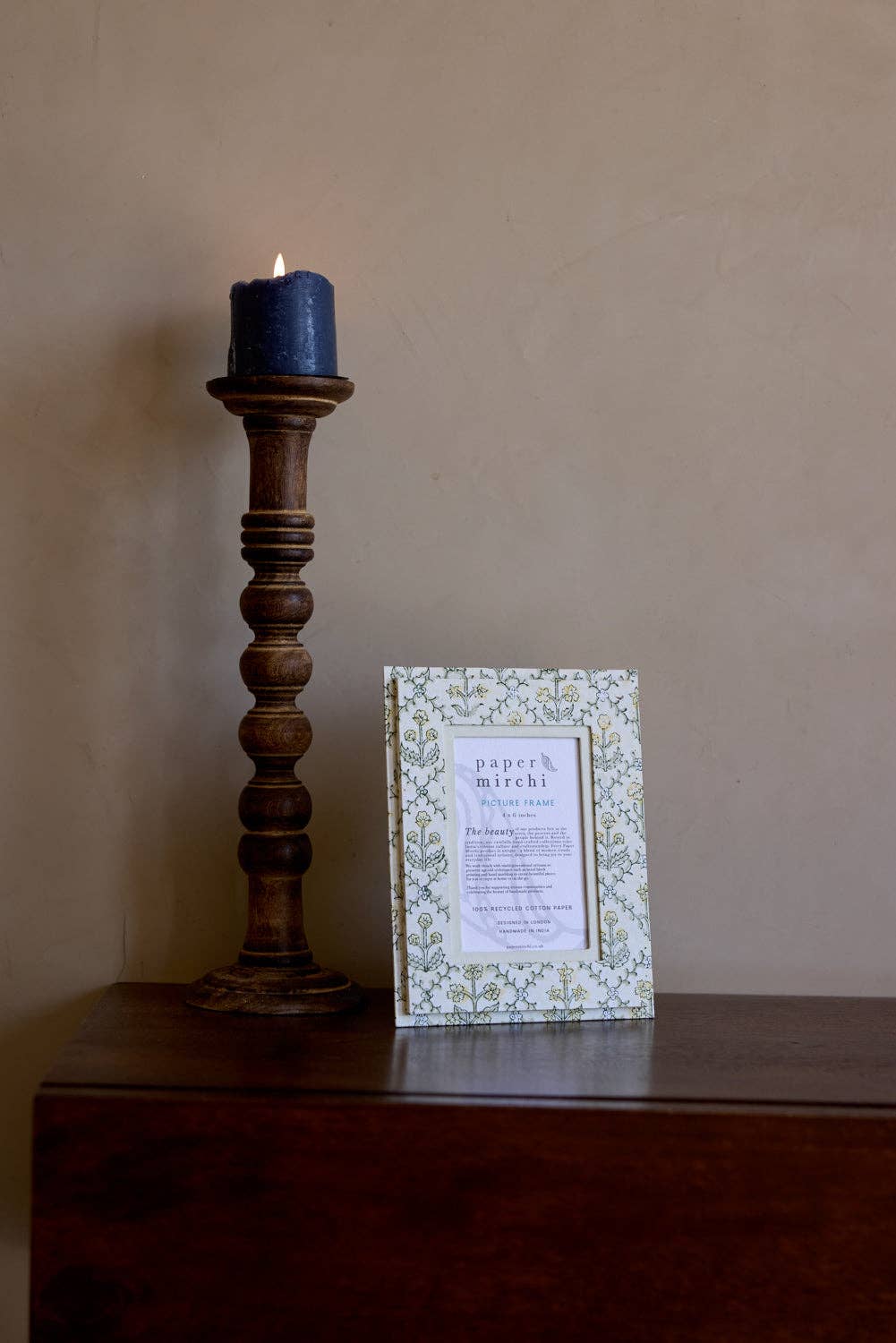 Hand Block Printed Recycled Cotton Picture Frame (4x6) - Cream Floral Lattice