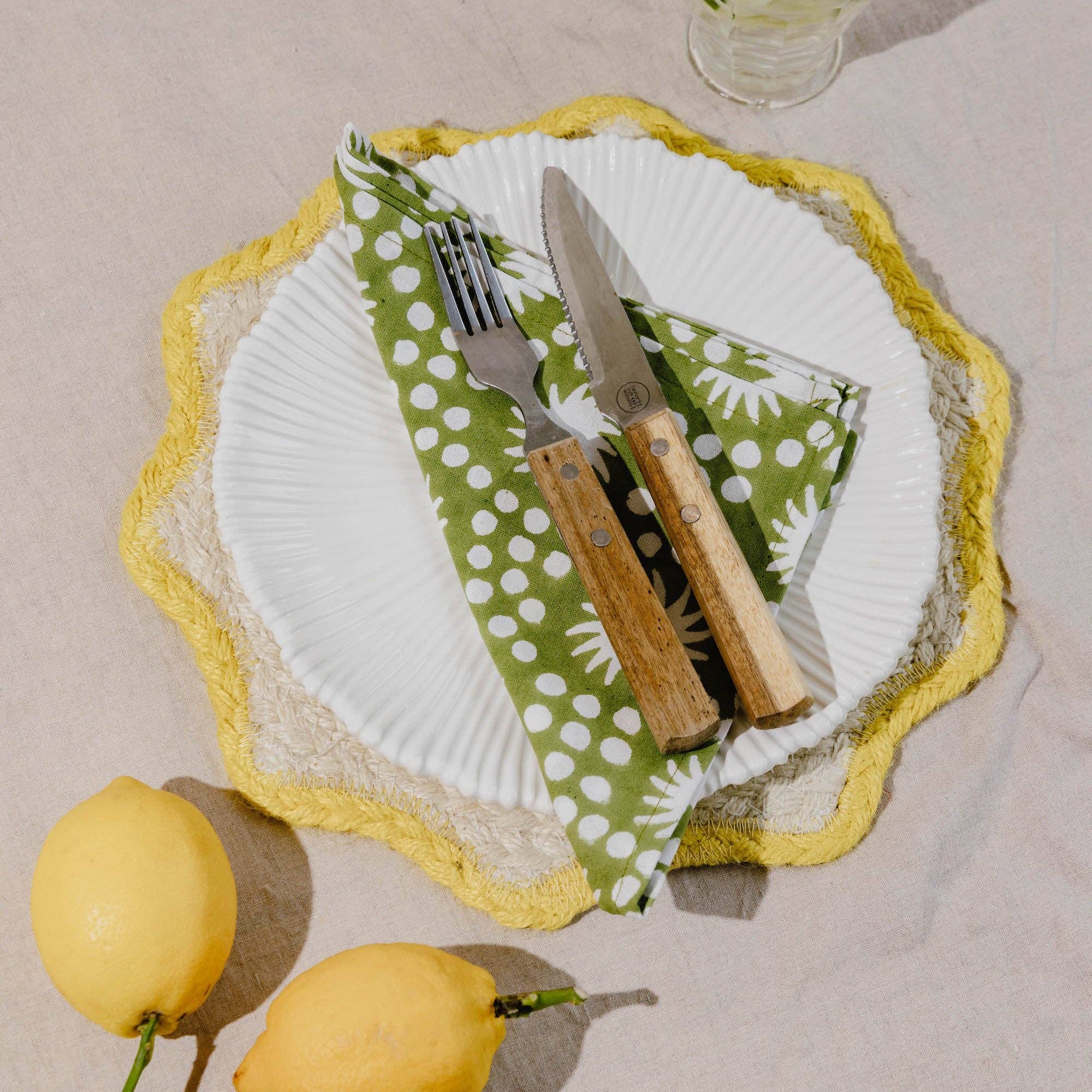 Sunburst Block Print Napkins Set of 4 Sage Green