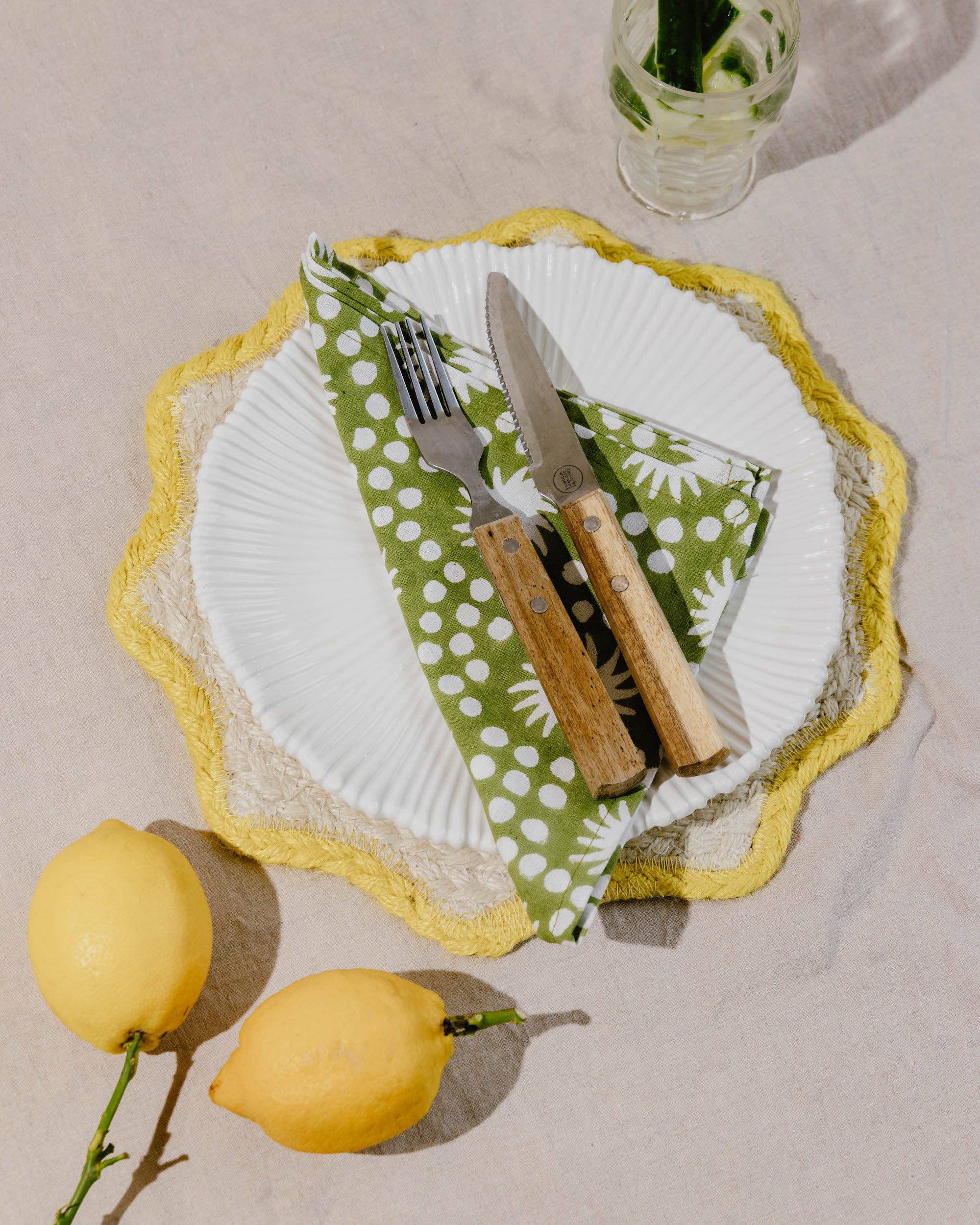 Sunburst Block Print Napkins Set of 4 Sage Green