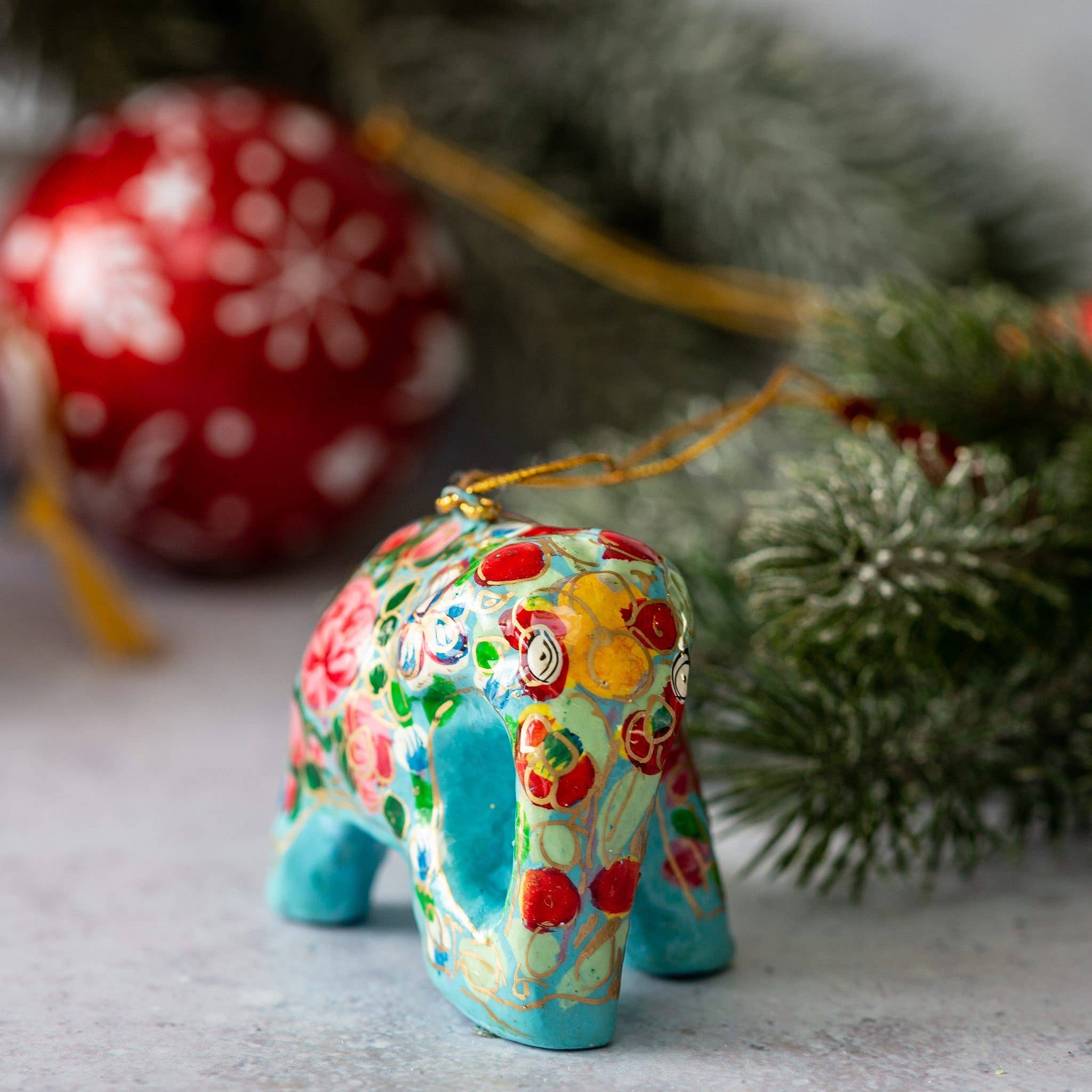 Green Floral Indian Elephant Christmas Decoration