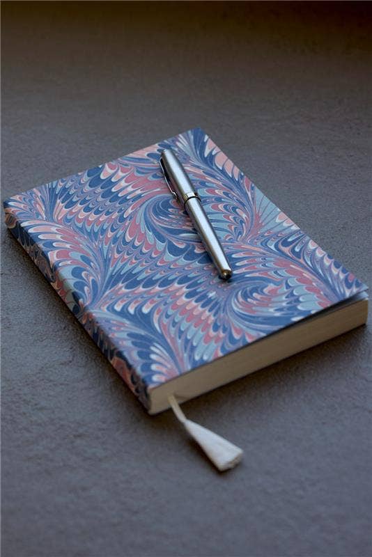 Hand Marbled Ruled Notebook A5 – Twisted Scallops Hydrangea