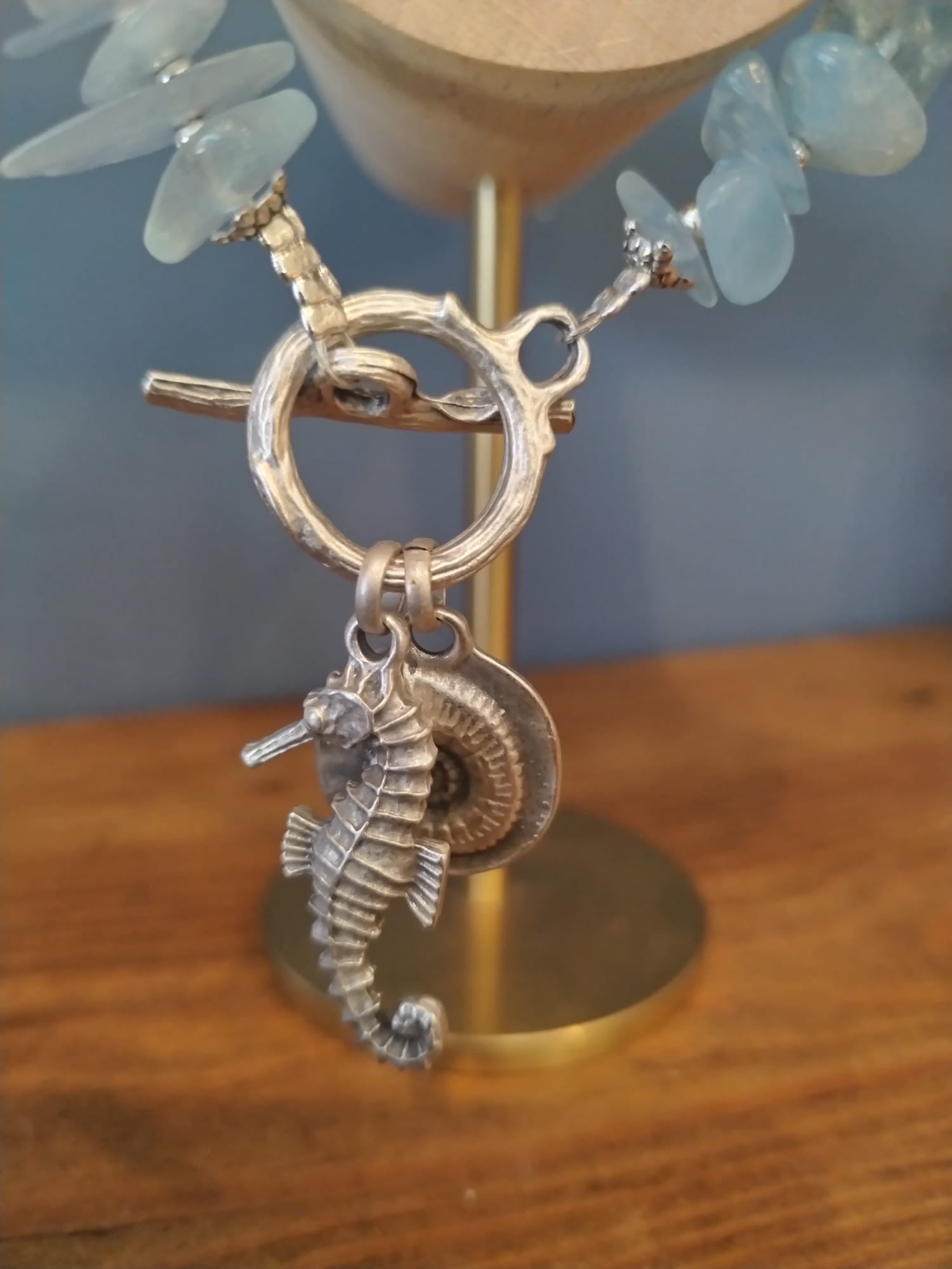 Pale Blue Harimar Shard Bracelet with Silver Sea Charms 19 cm Handmade in Bristol