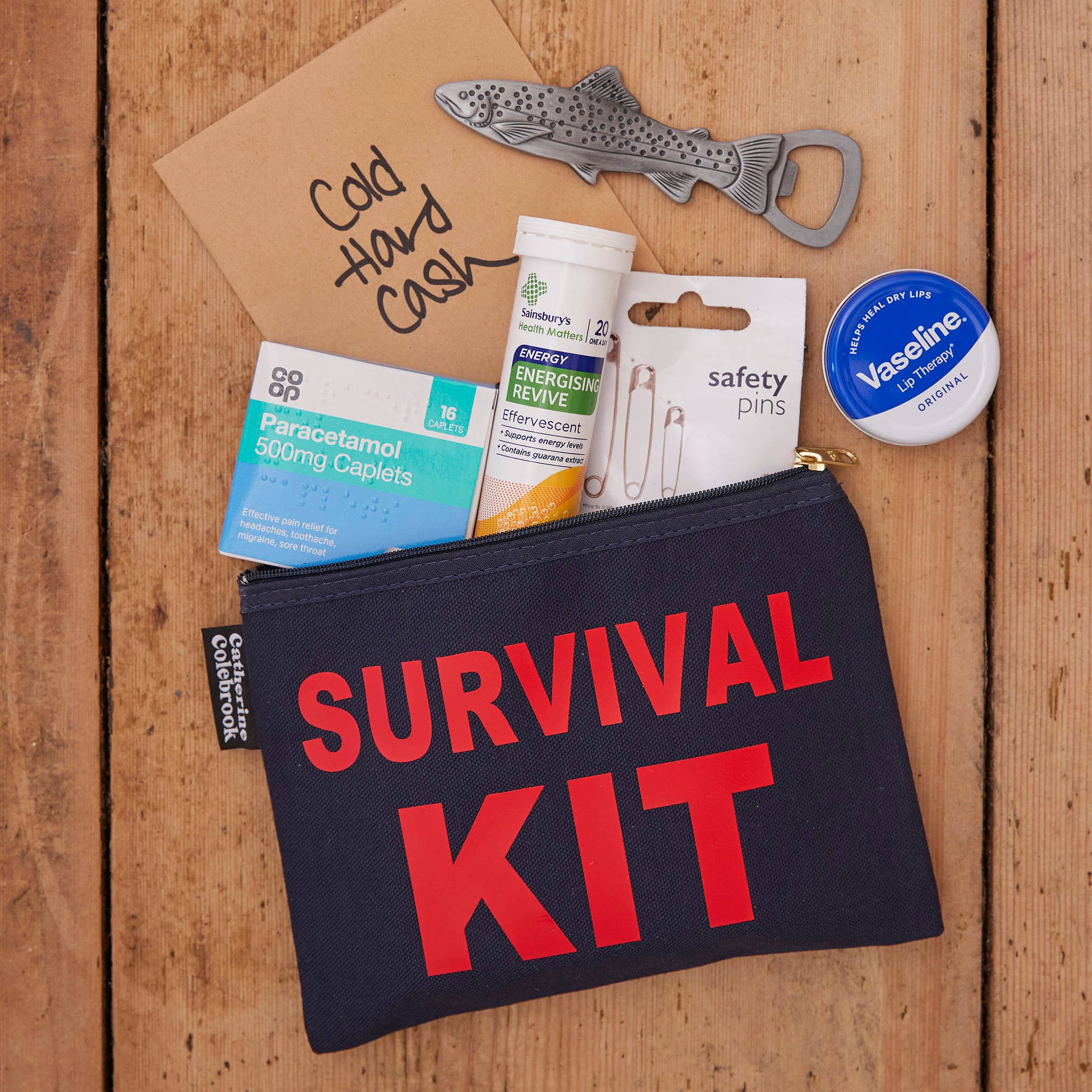 'Survival Kit' Pouch: Navy with red lettering
