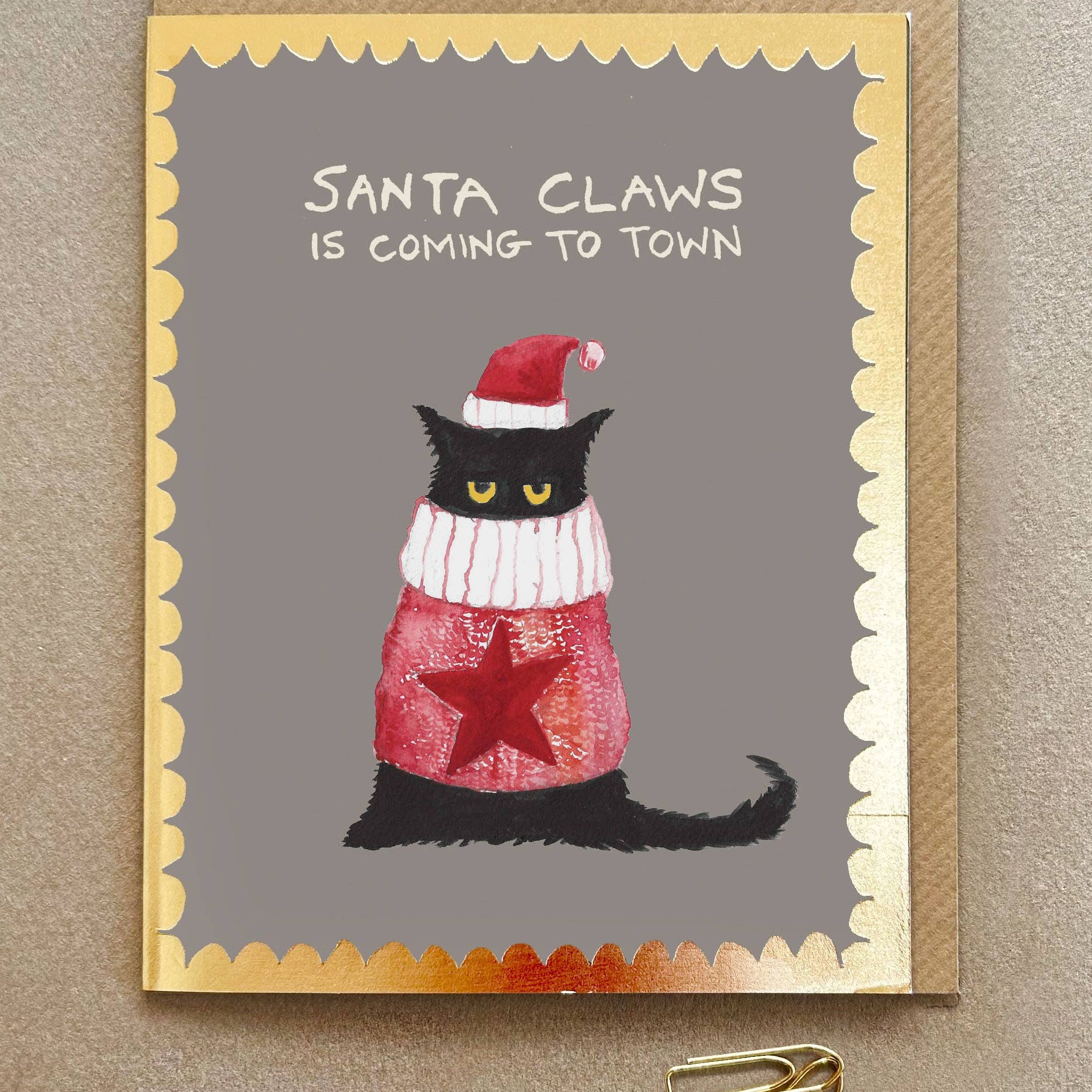 Santa Claws Is Coming Funny Cat Christmas Card