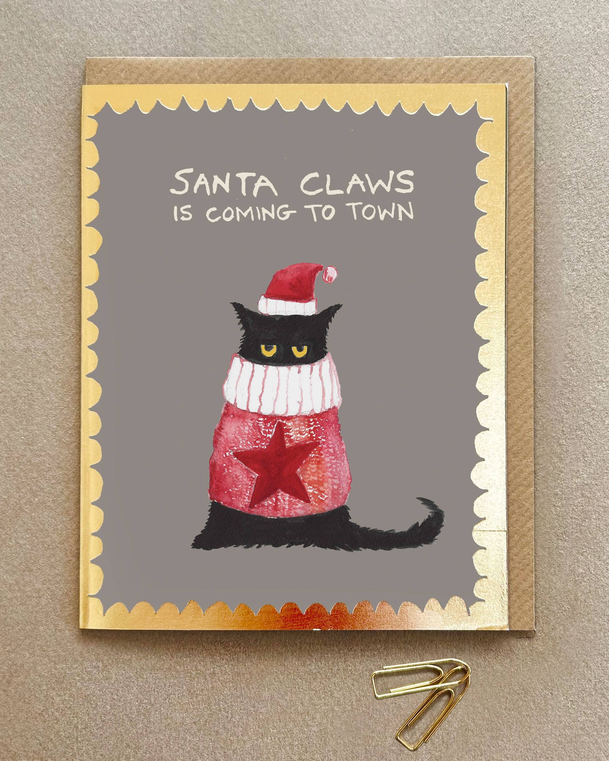 Santa Claws Is Coming Funny Cat Christmas Card