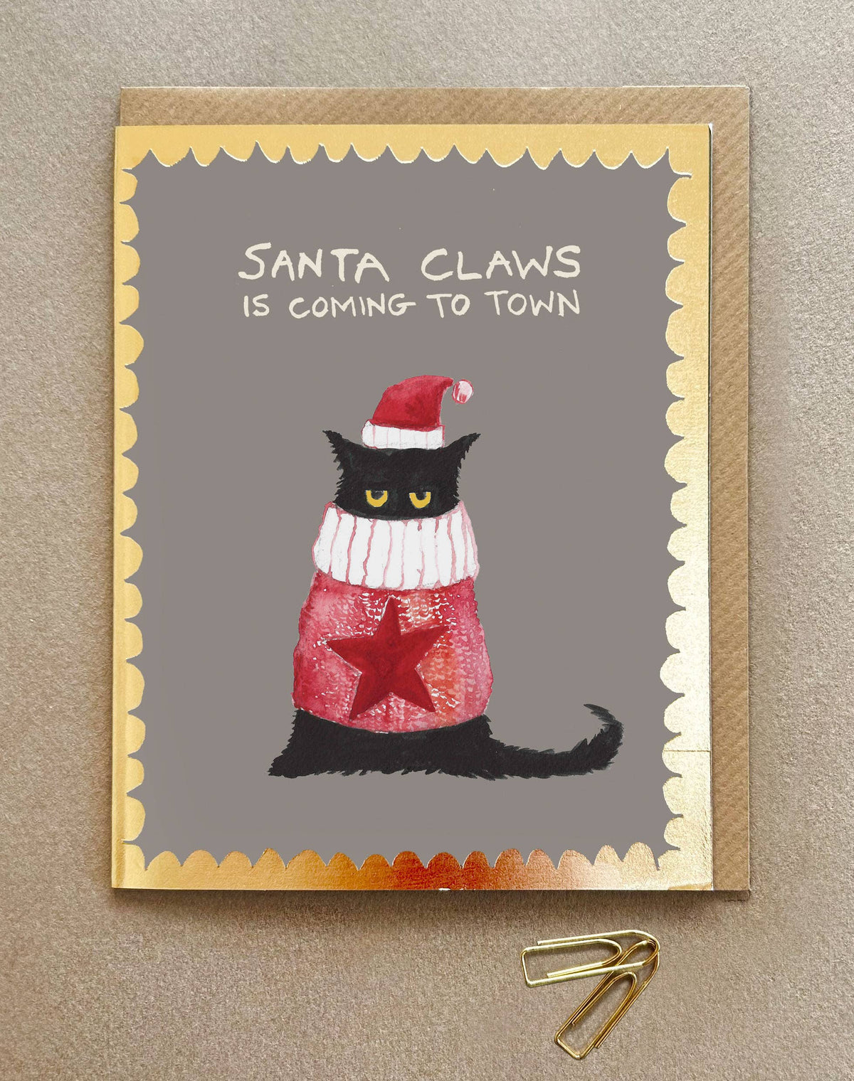 Santa Claws Is Coming Funny Cat Christmas Card