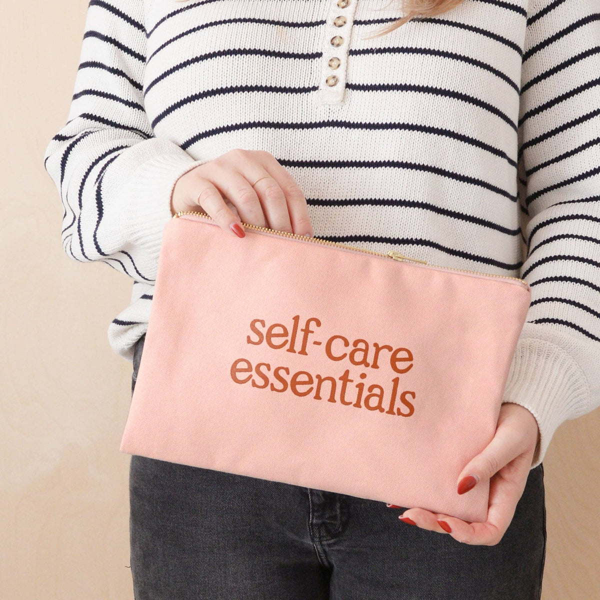 Self-Care Essentials Blush Pink Canvas Pouch