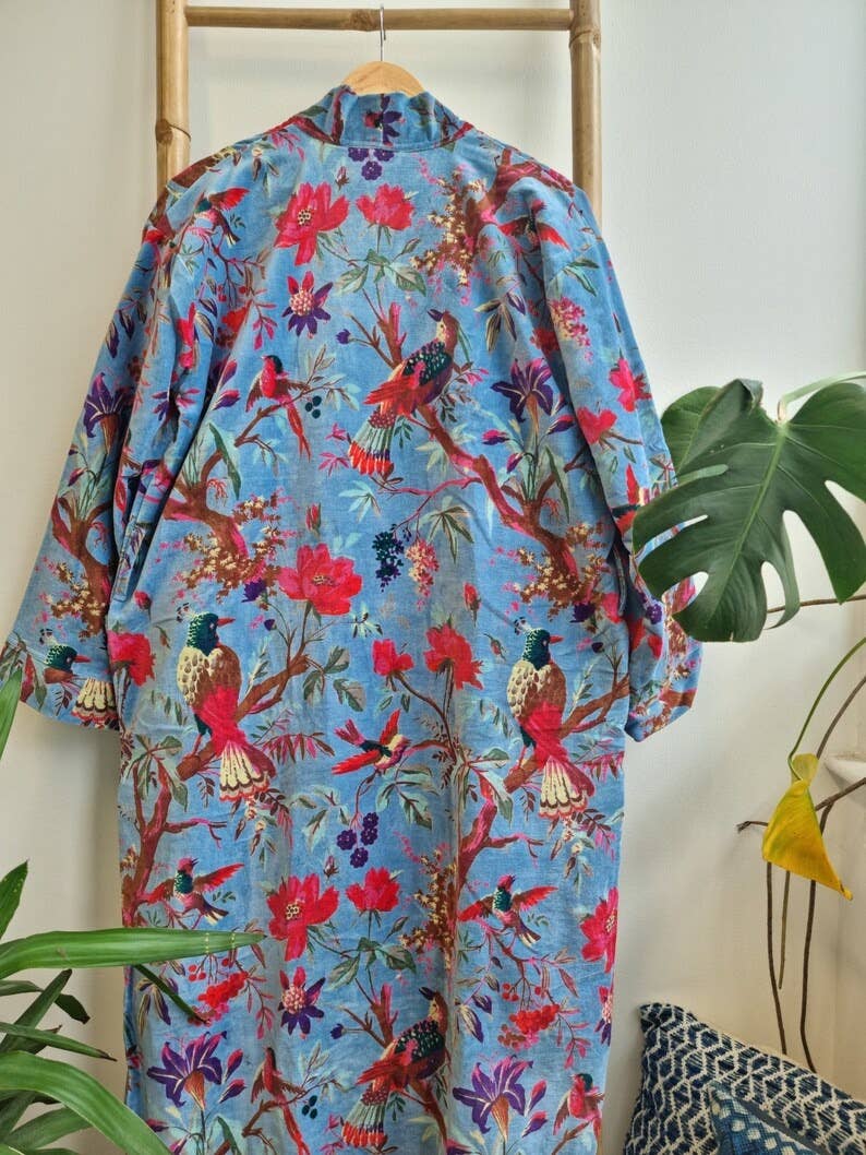 Luxury Velvet Robe  - iced Blue Birds