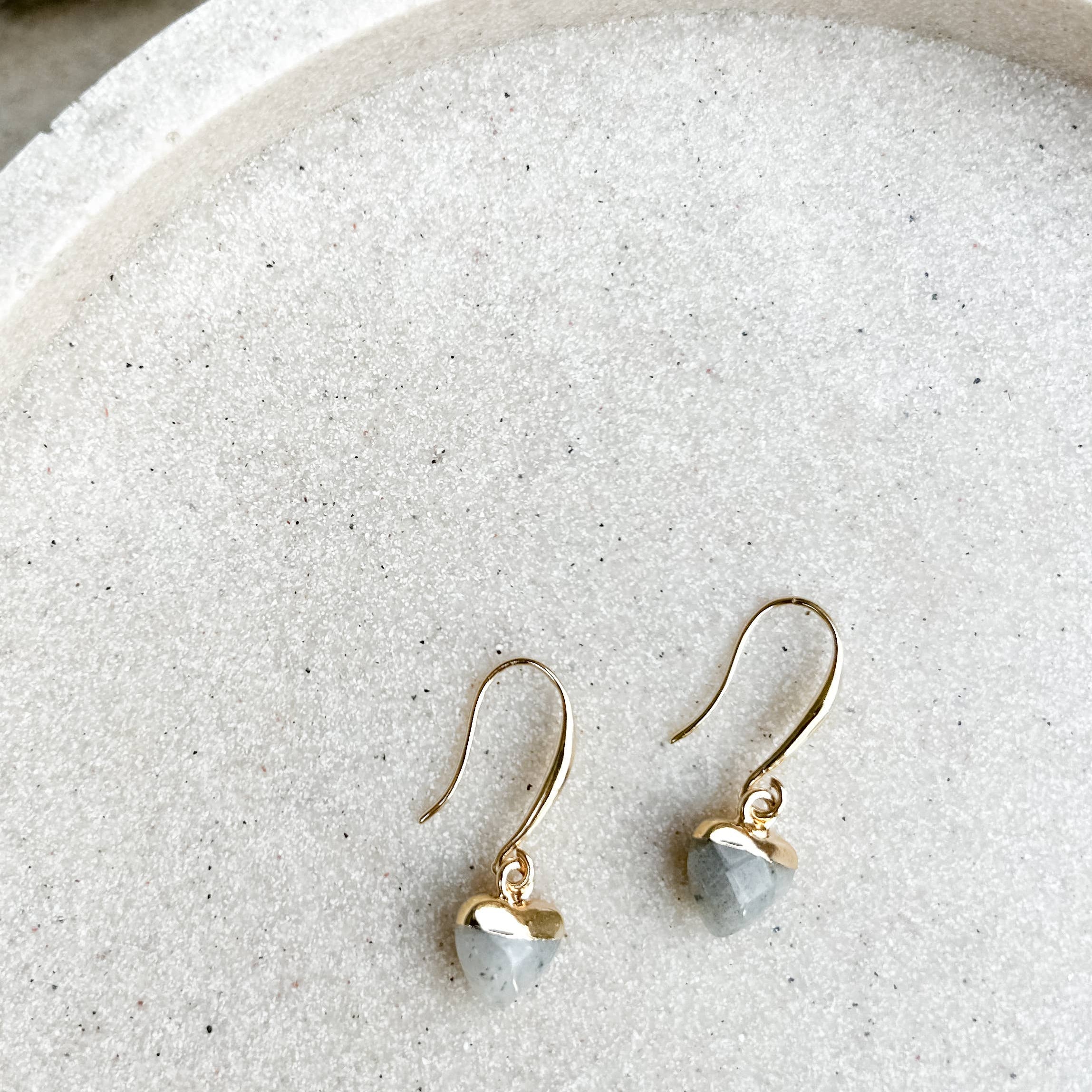 Labradorite Small Heart Gold-Plated Earrings