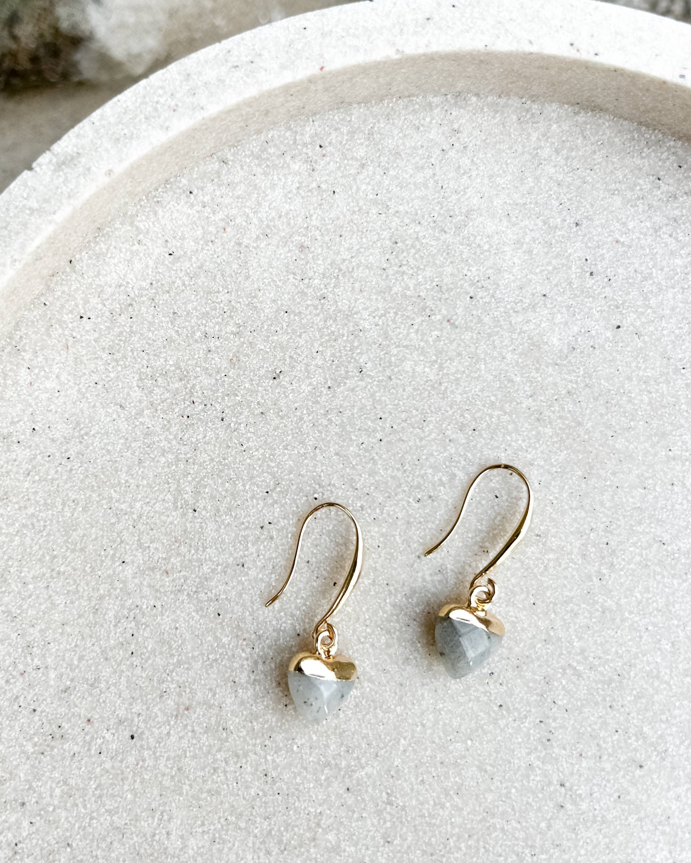 Labradorite Small Heart Gold-Plated Earrings