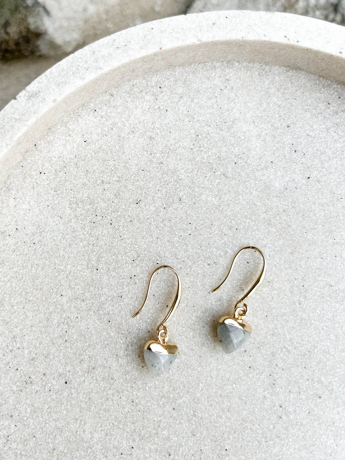 Labradorite Small Heart Gold-Plated Earrings