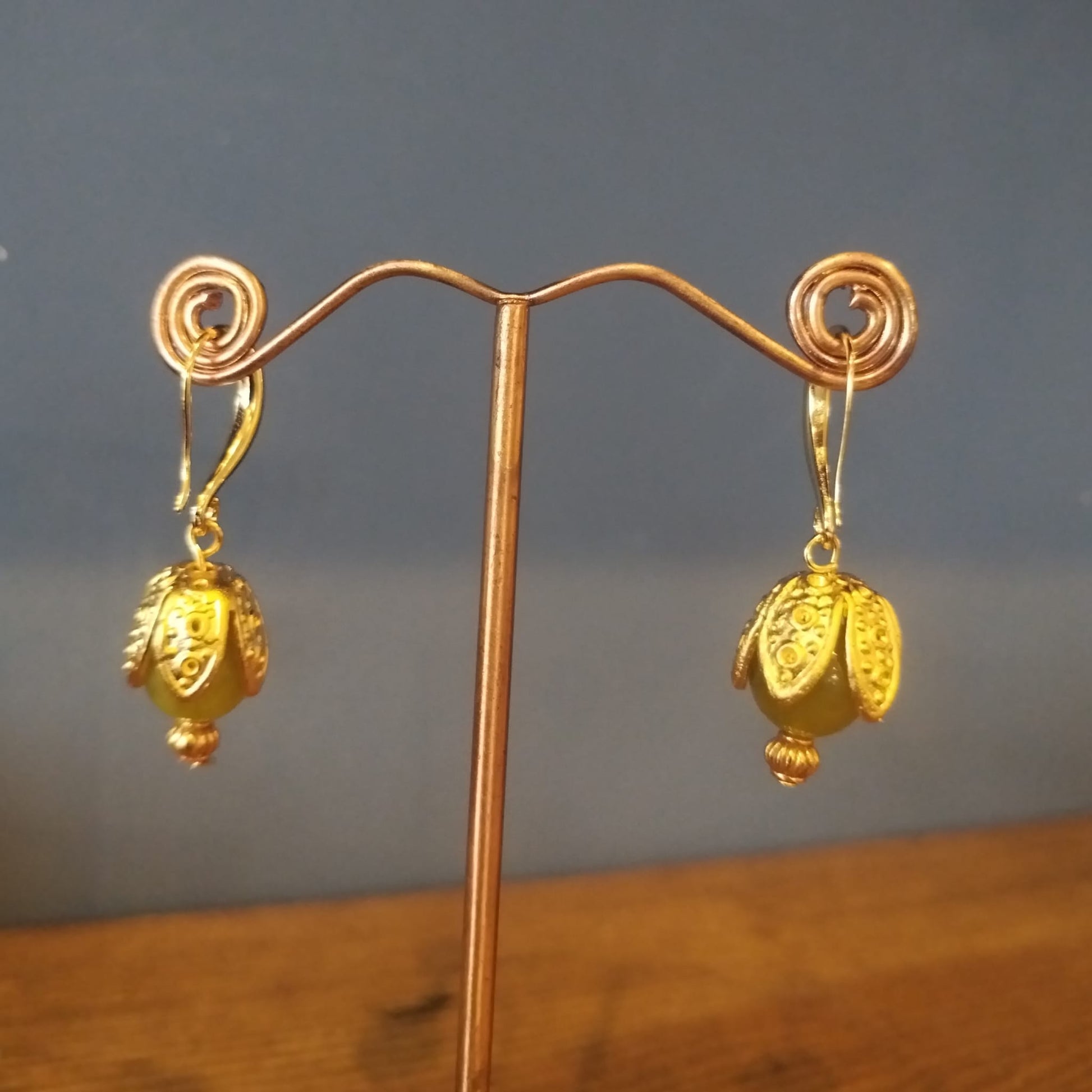 Lime Agate Gold Bud Earrings | Handmade in Bristol