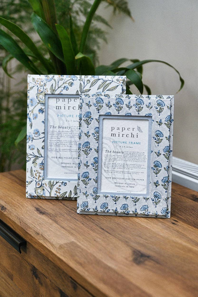Songbird Blue Stone Hand Block Printed Picture Frame 5 × 7