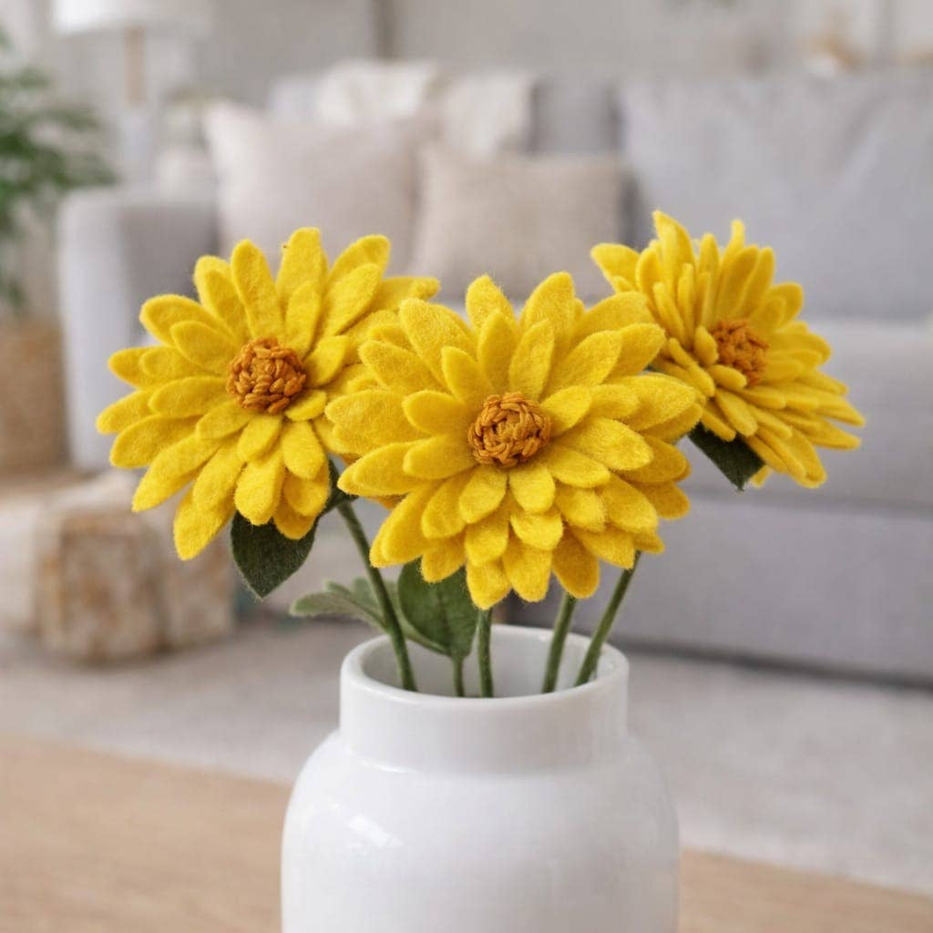 Felt Sunflower Stem – Handmade Yellow Felt Flower Decoration