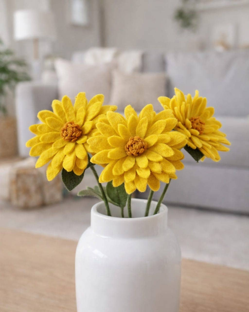 Felt Sunflower Stem – Handmade Yellow Felt Flower Decoration