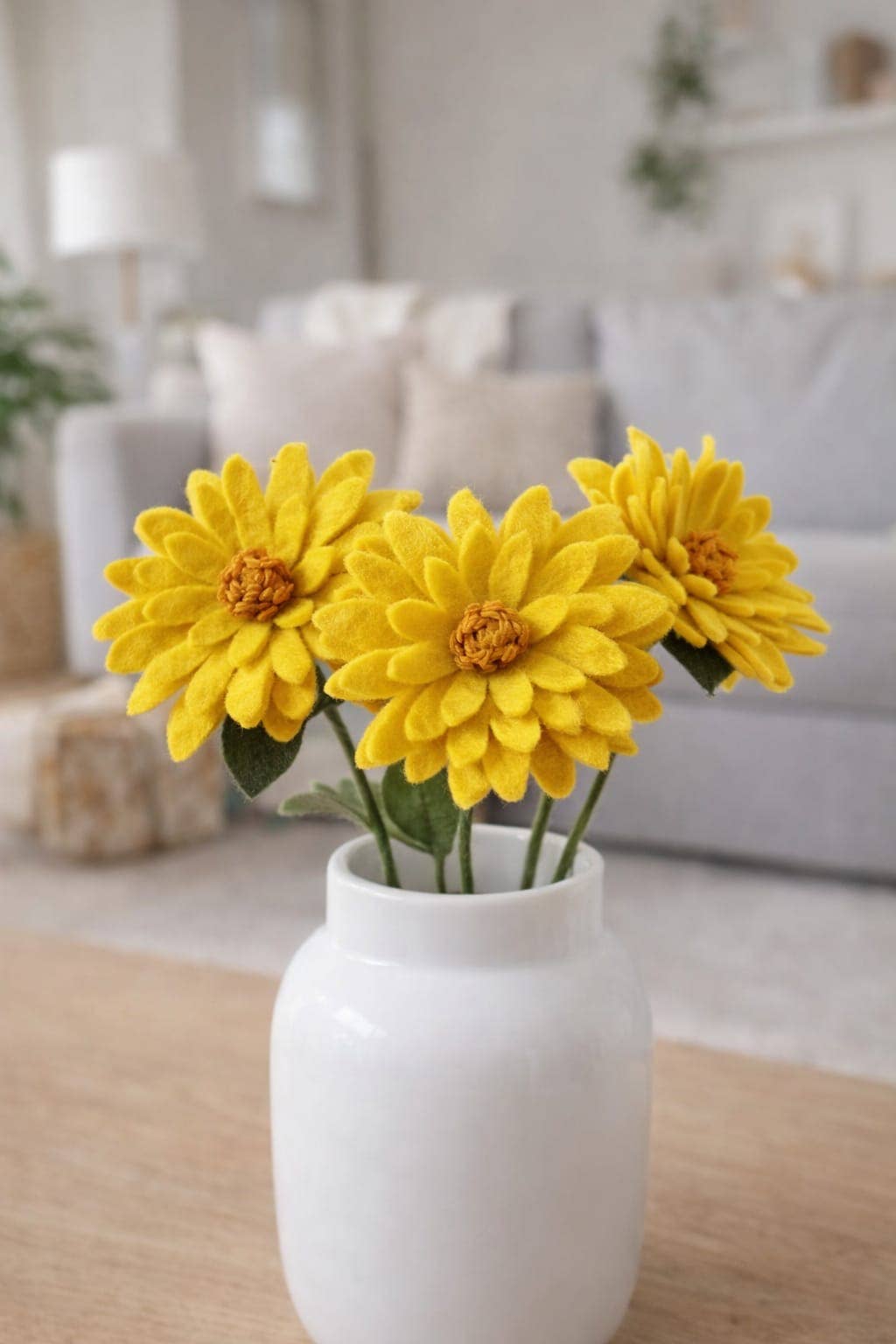 Felt Sunflower Stem – Handmade Yellow Felt Flower Decoration