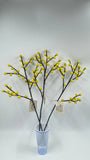 Decorative plant with yellow spherical ends in a blue vase on a white background