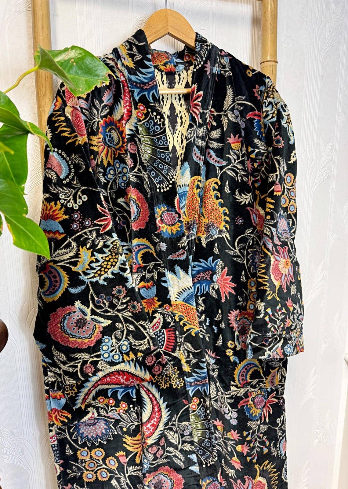 Black Luxurious Printed Velvet Robe, fully lined