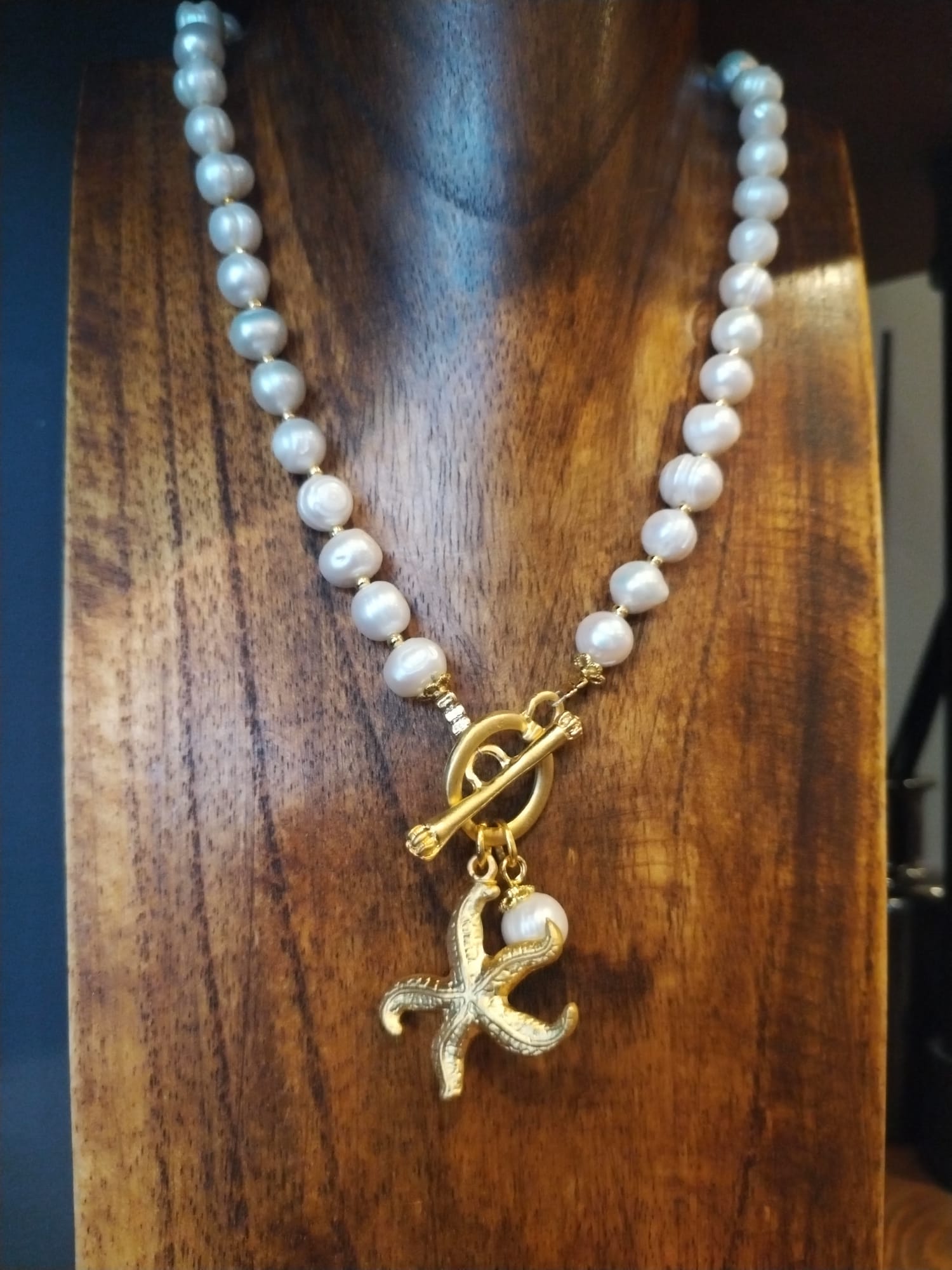 Freshwater Pearl Necklace with Gold Starfish Charm 43cm