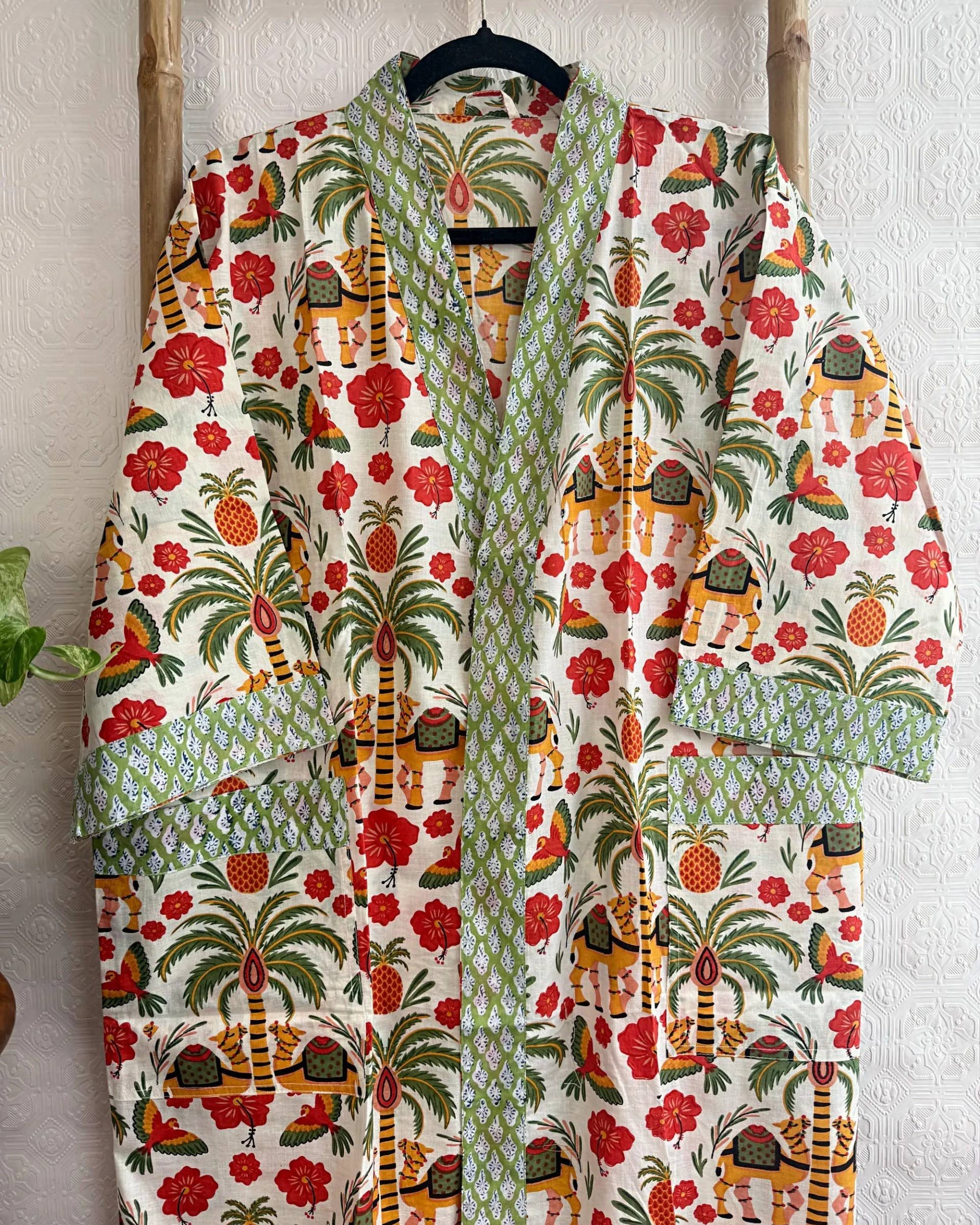 Tropical Camel Hand-Block Printed Cotton Robe