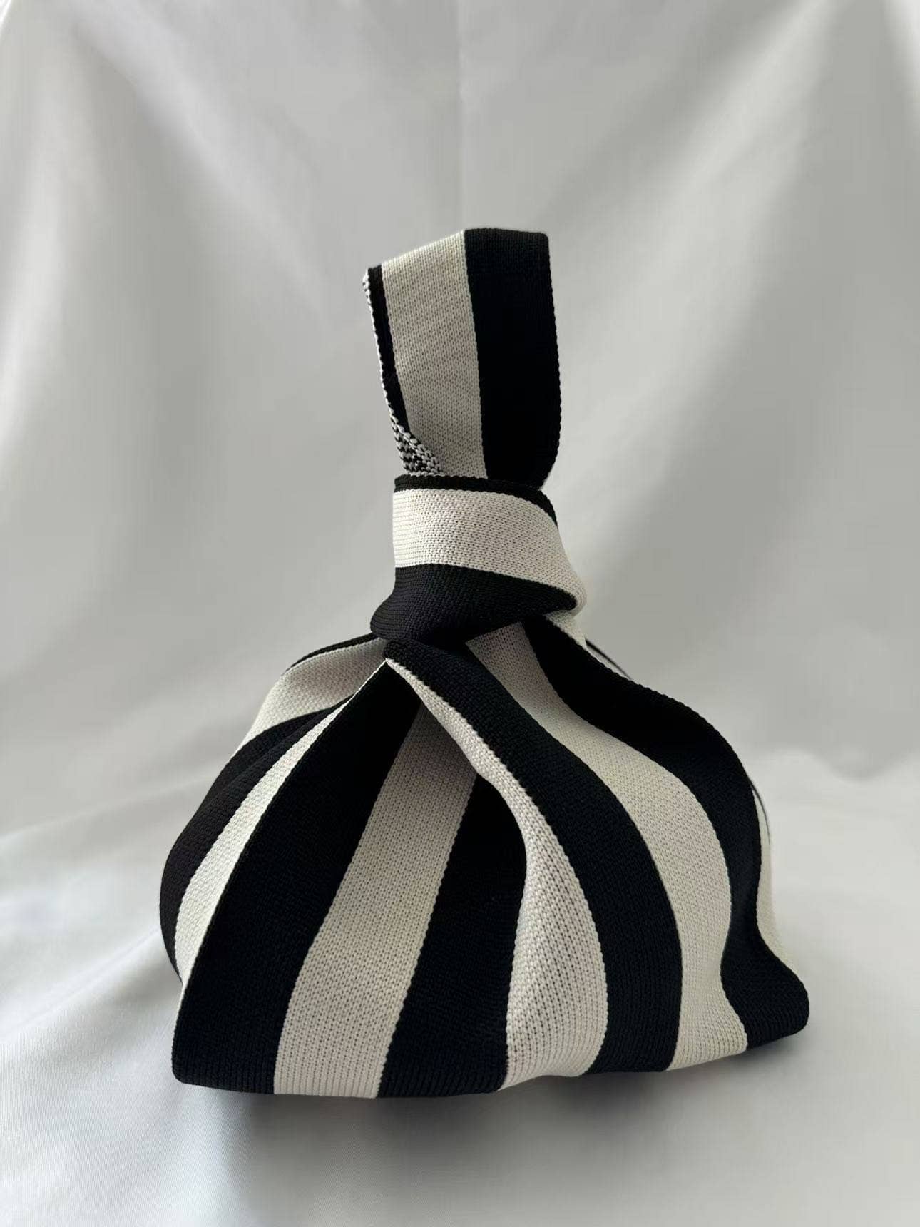 Black and Cream Striped Knitted Tote Bag by Tokii