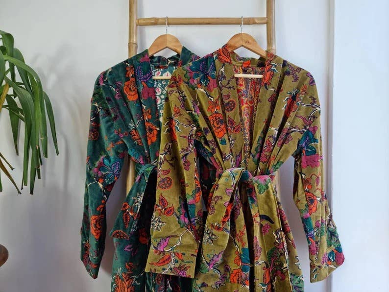 Luxury Velvet Robe - Rich Chic Emerald Green Rust Orange