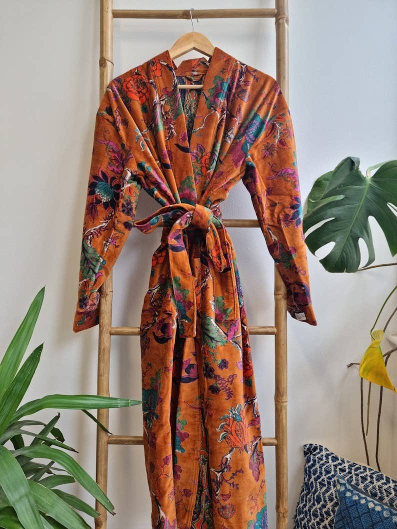 Luxury Velvet  Robe-n Fire Orange Passion