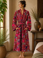 Wine red bird of paradise velvet long robe