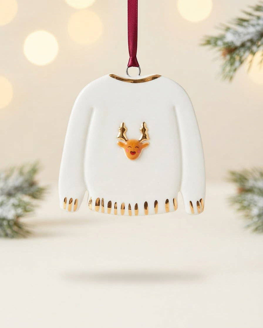 White Rain Handmade Ceramic Rudolph Christmas Jumper Decoration