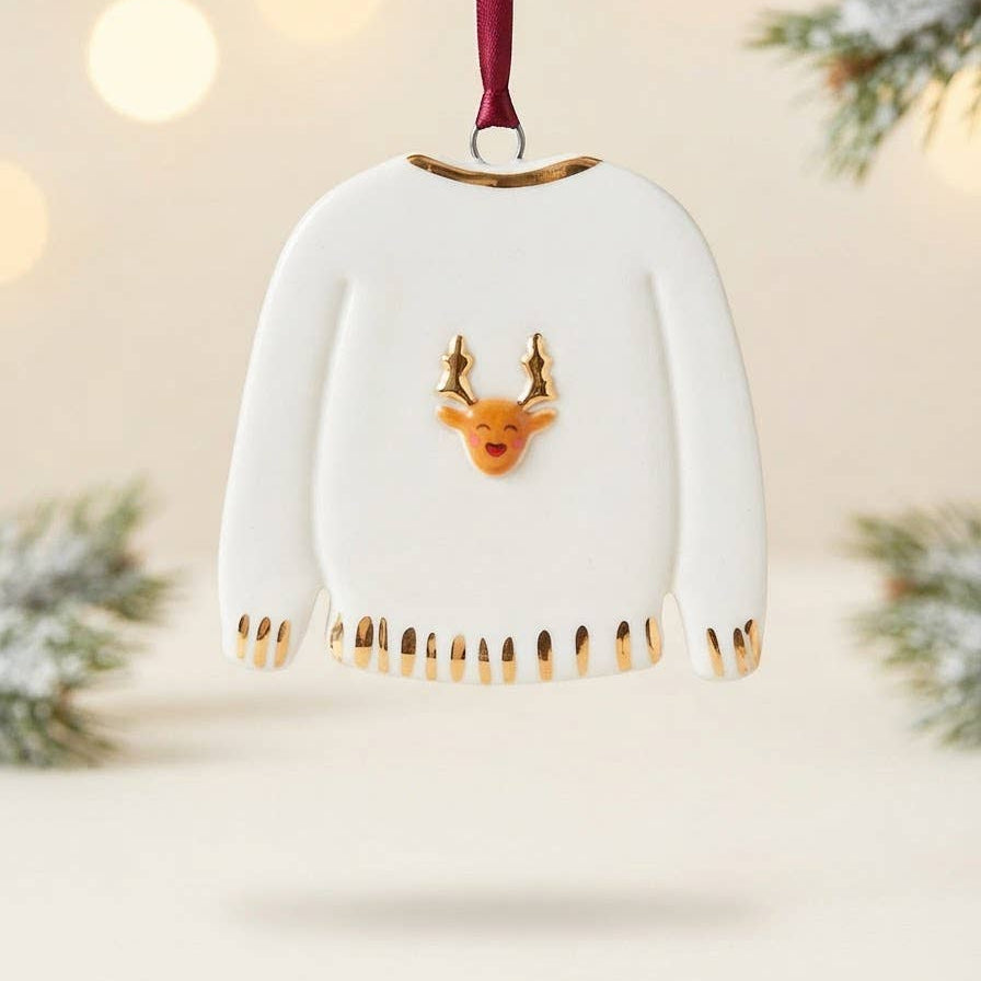 White Rain Handmade Ceramic Rudolph Christmas Jumper Decoration
