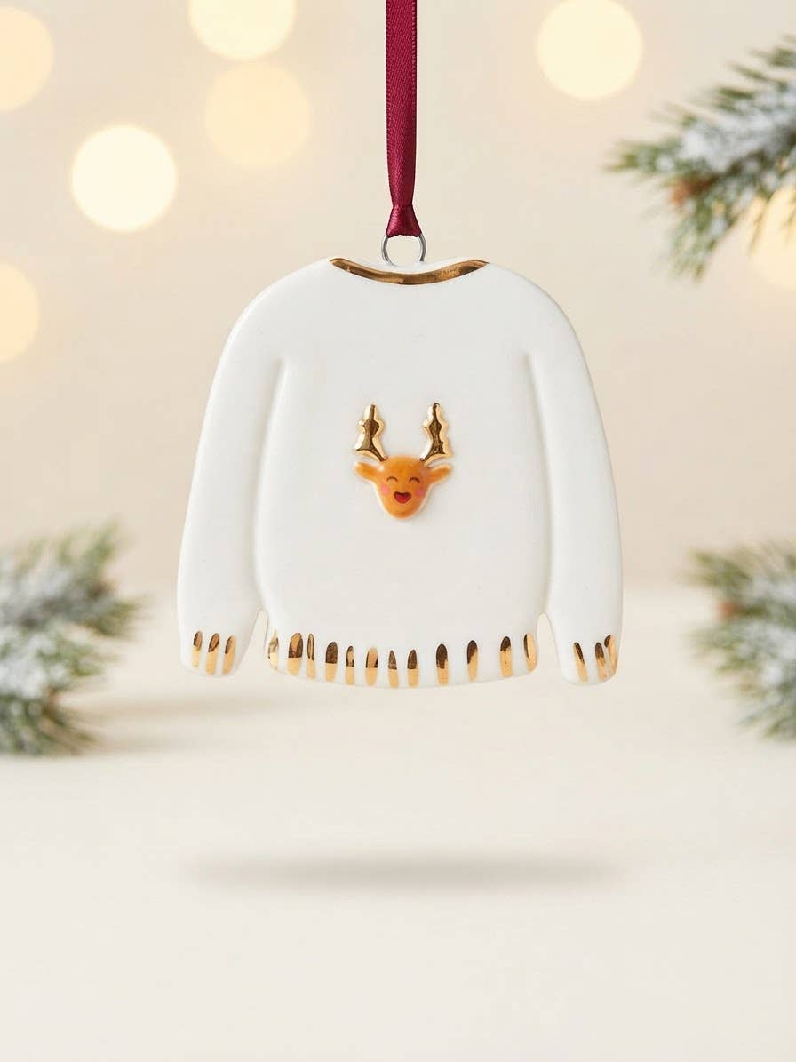 White Rain Handmade Ceramic Rudolph Christmas Jumper Decoration